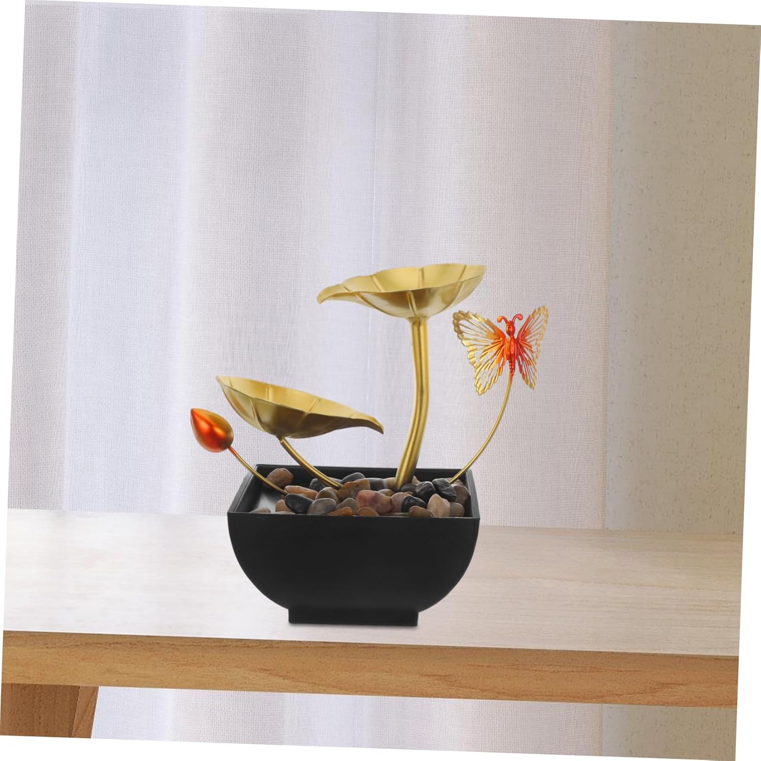 Golden Lotus Waterfall Tabletop Fountain for Indoor Decor