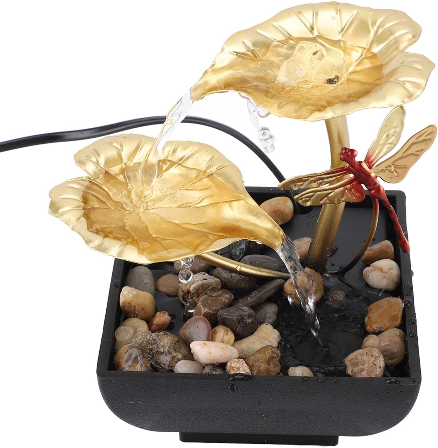 PerGar Lotus Leaf Dragonfly Fountain Water Decor for Home Office