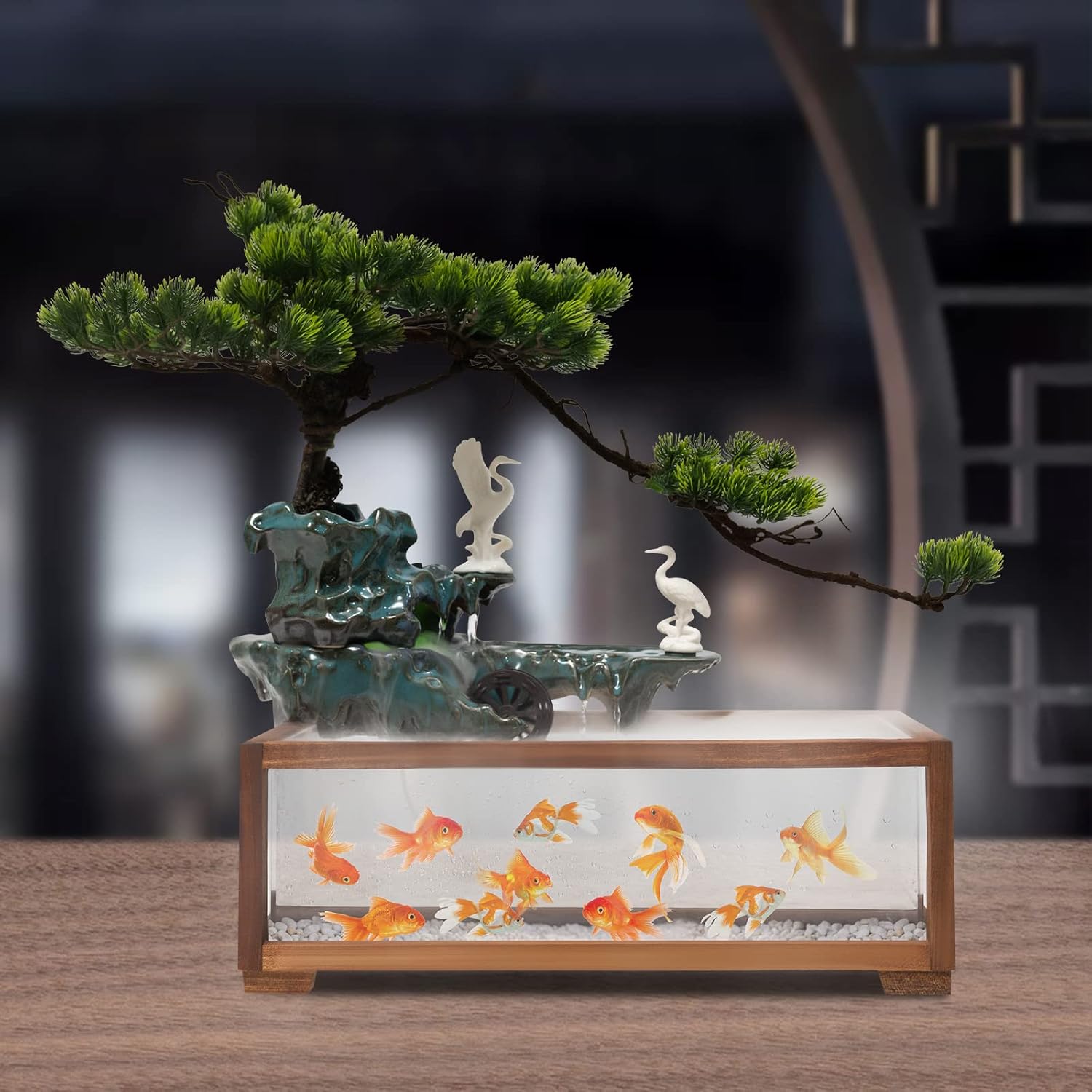 Tabletop Fountain with LED Light and Water Wheel