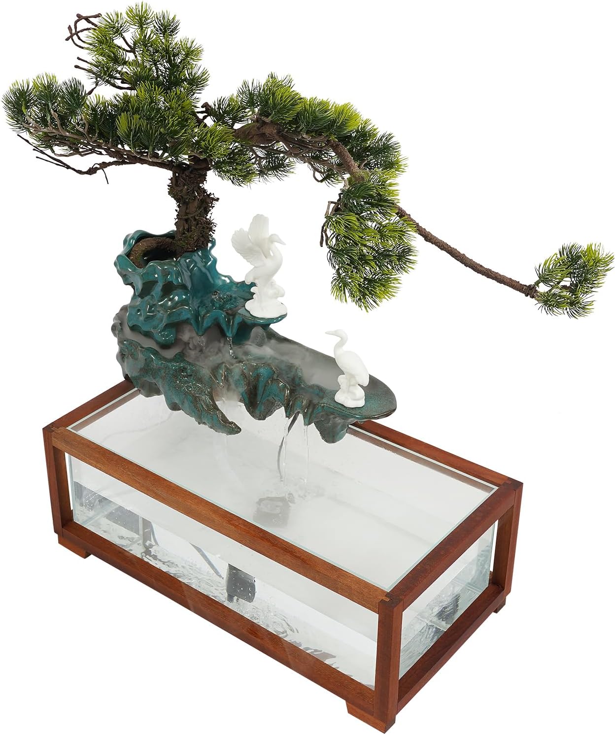 Porkke Spreading Fish Tank Flowing Ornament Desktop Fountain with LED Light and Atomizer for Home Office Decor