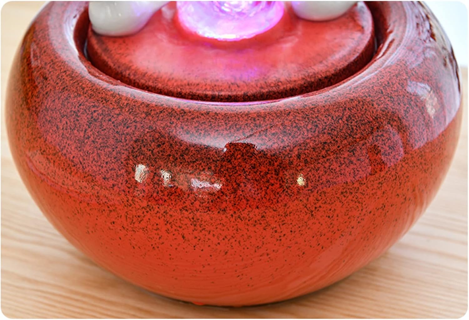 Red Ceramic Tabletop Water Fountain with LED Light