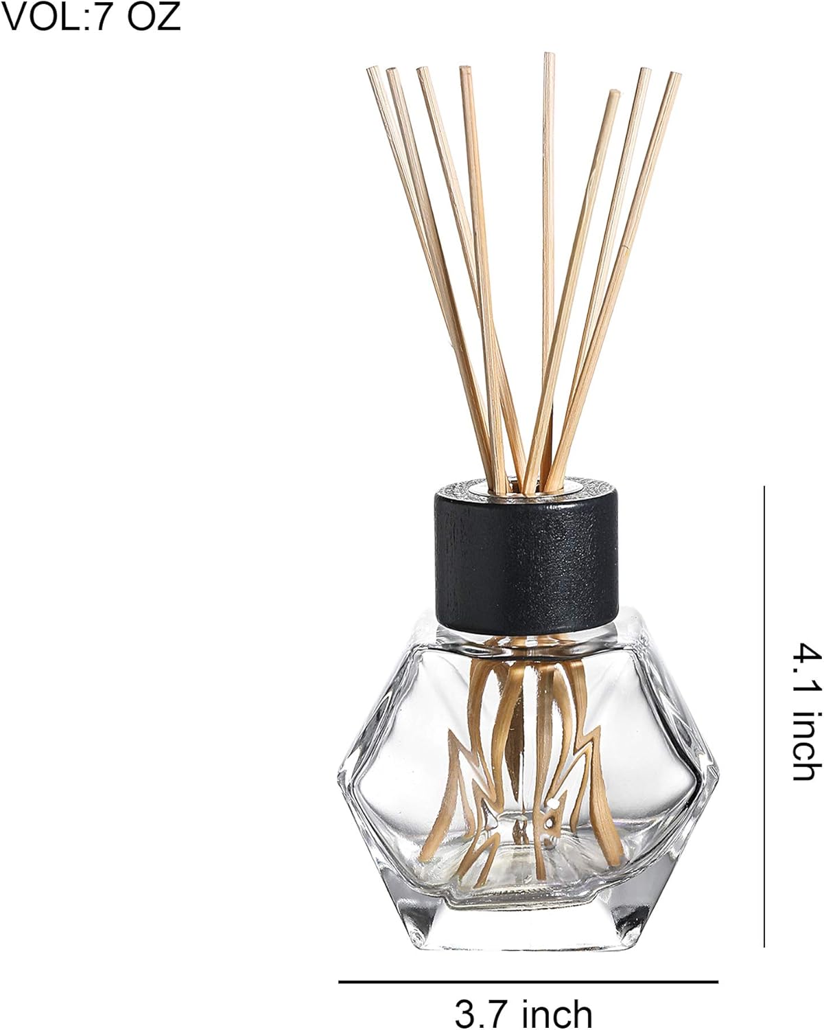 3PC Clear Glass Reed Diffuser Set with Black Caps and 24 Natural Reed Sticks