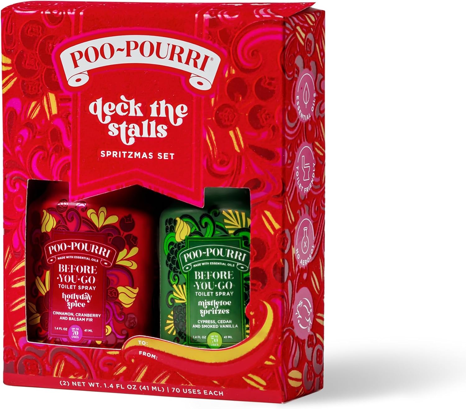 Poo-Pourri Deck the Stalls Gift Set Holiday Spice and Mistletoe Spritzes 14 Fl Oz