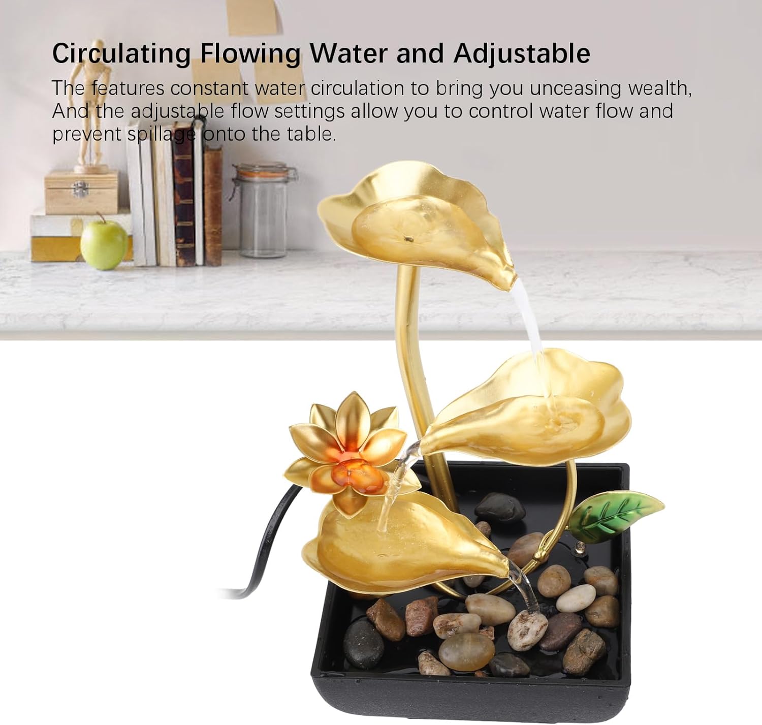 Haofy Indoor 3 Tier Leaf Fountain with LED Light and River Rocks
