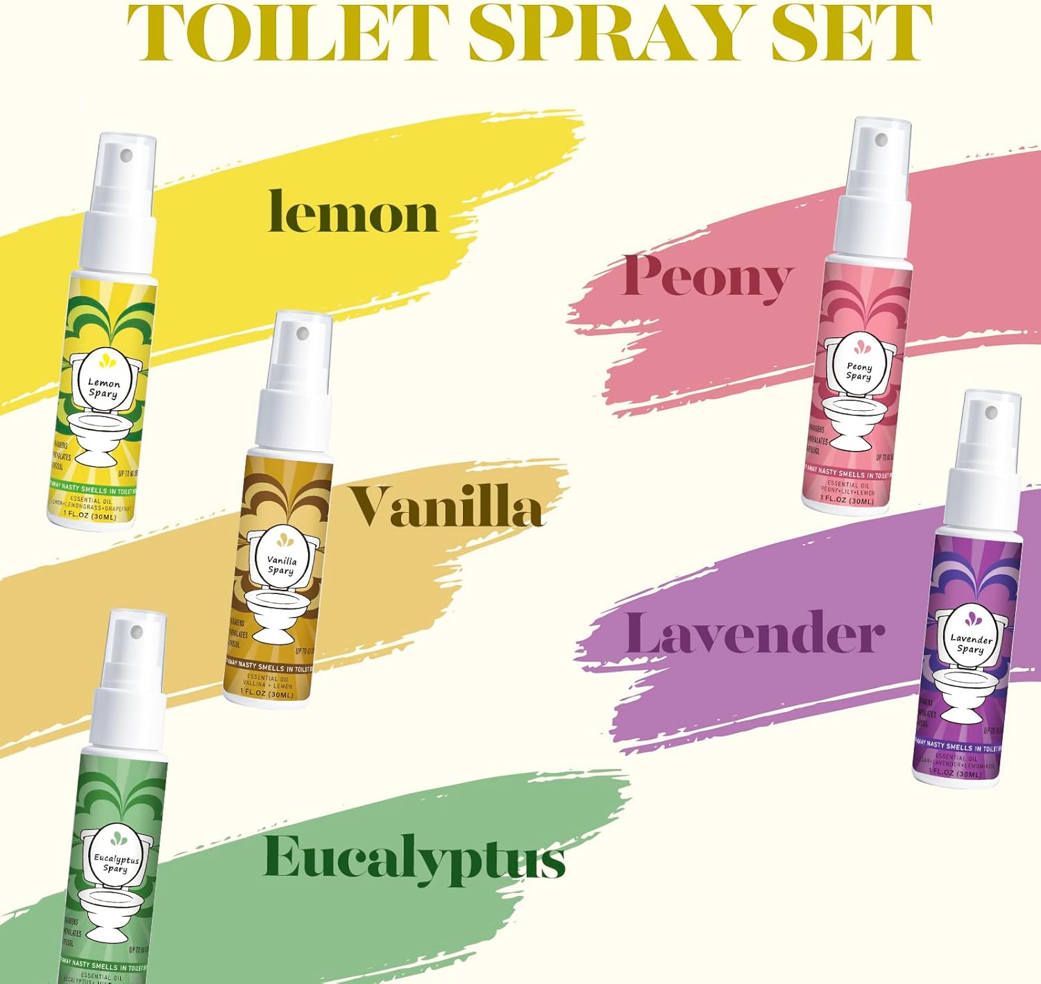 Travel Size Toilet Spray with 5 Essential Scents