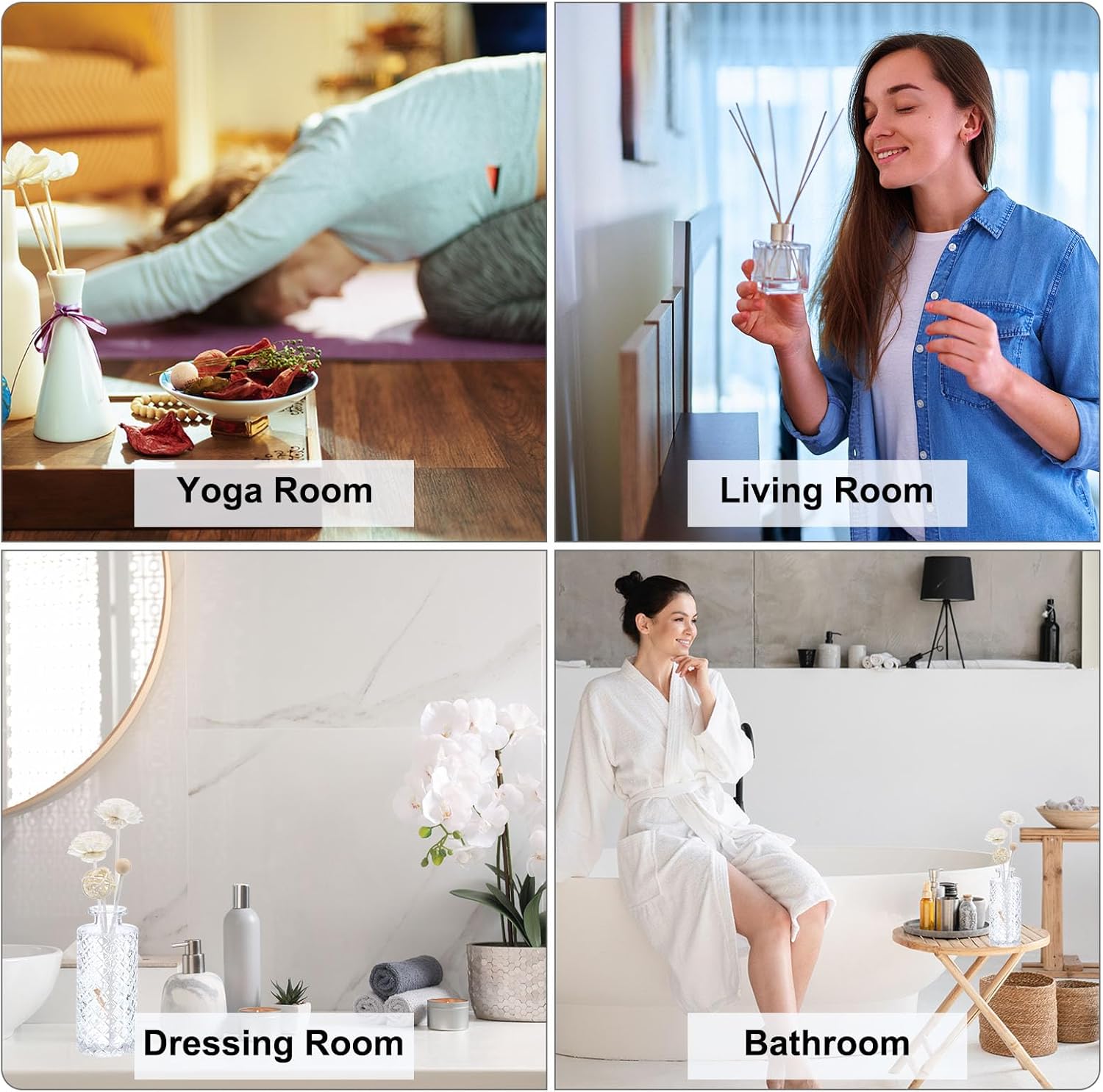 PATIKIL 10 Inch Reed Diffuser Sticks Set 50 Pack with White PET Bottle and Flower Decorations