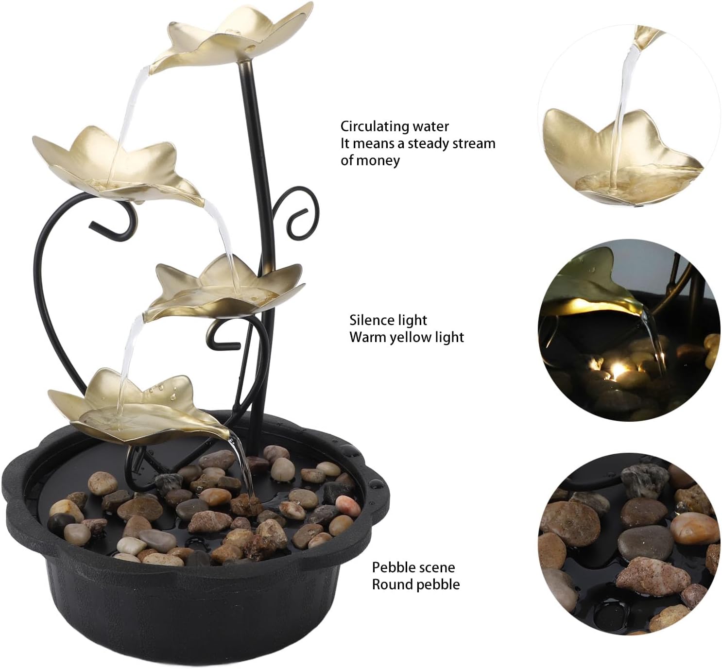 Tabletop Fountain with LED Light and 3-Tier Waterfall Design