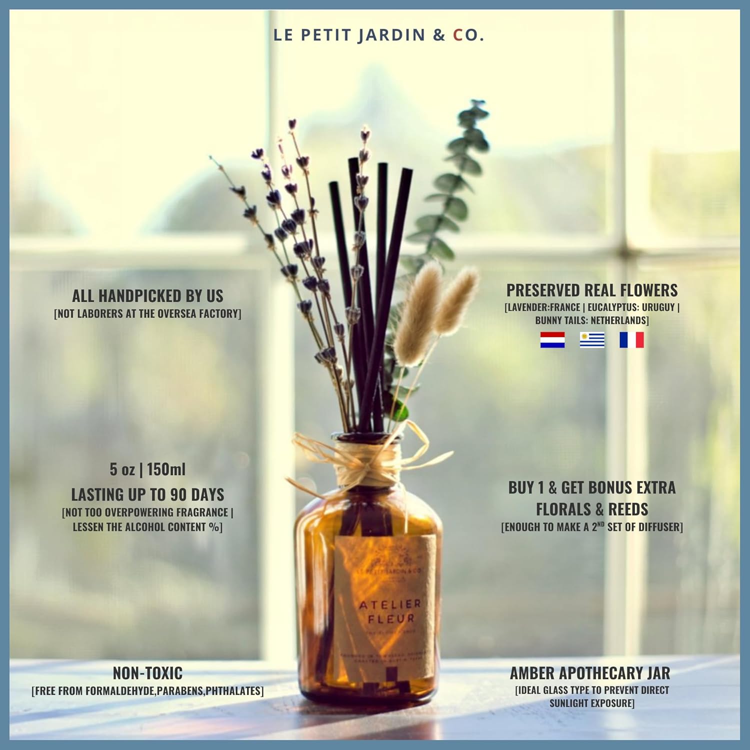 Le Petit Jardin Co Reed Diffuser Set with Real Dried Flowers