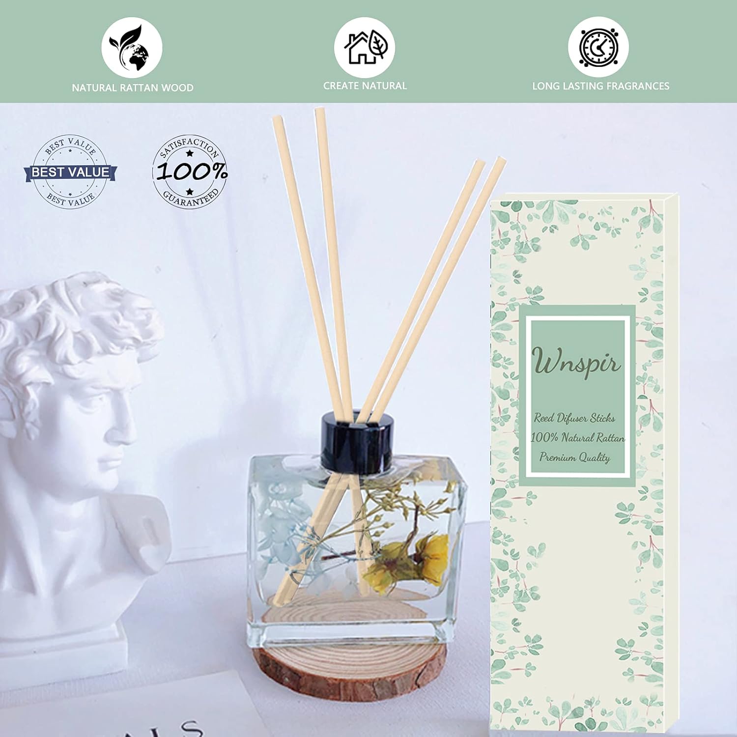 Wnspir 100PCS Reed Diffuser Sticks 10 Inch Natural Rattan
