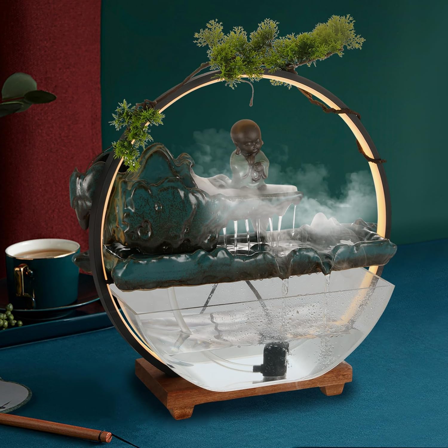 Tabletop Fountain with LED Light and Mist Maker