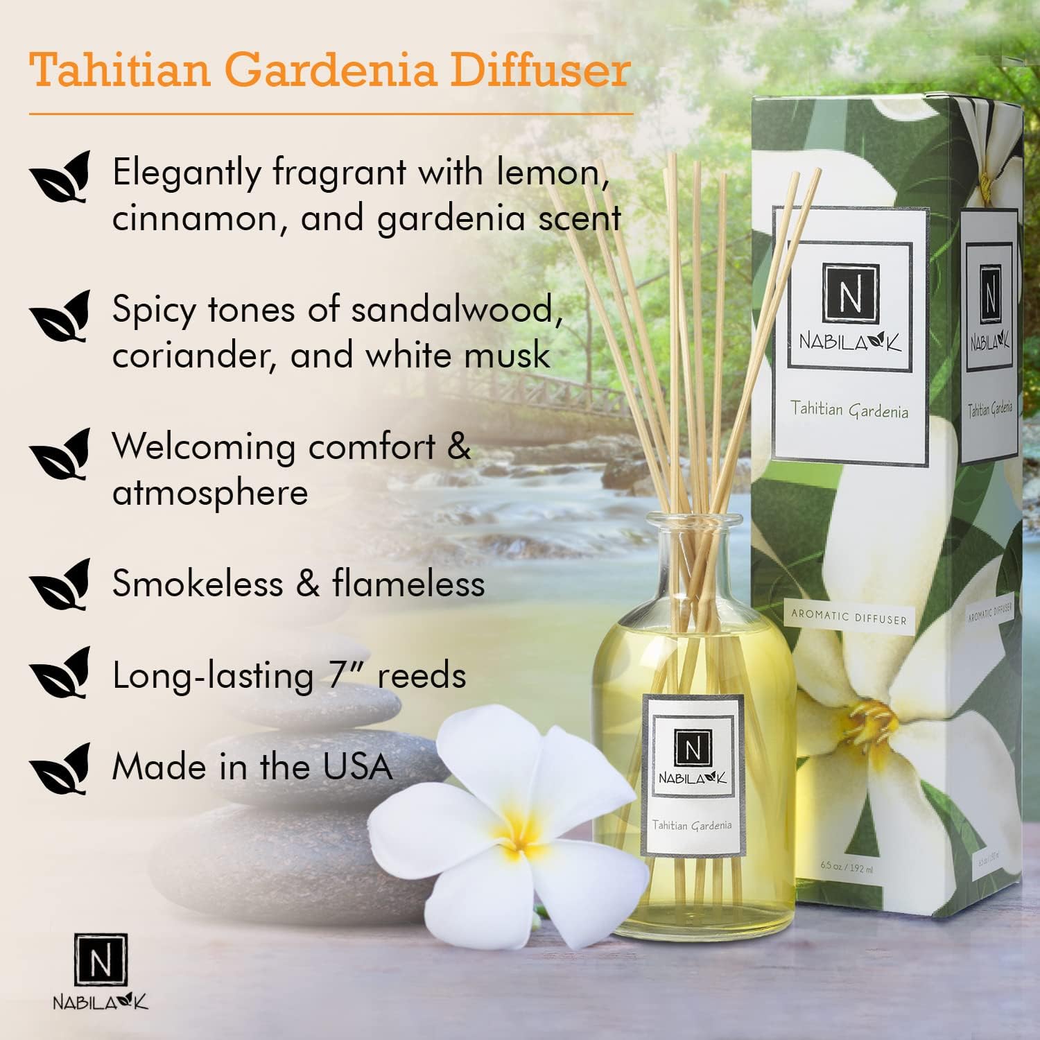 Nabila K Tahitian Gardenia Reed Diffuser Set