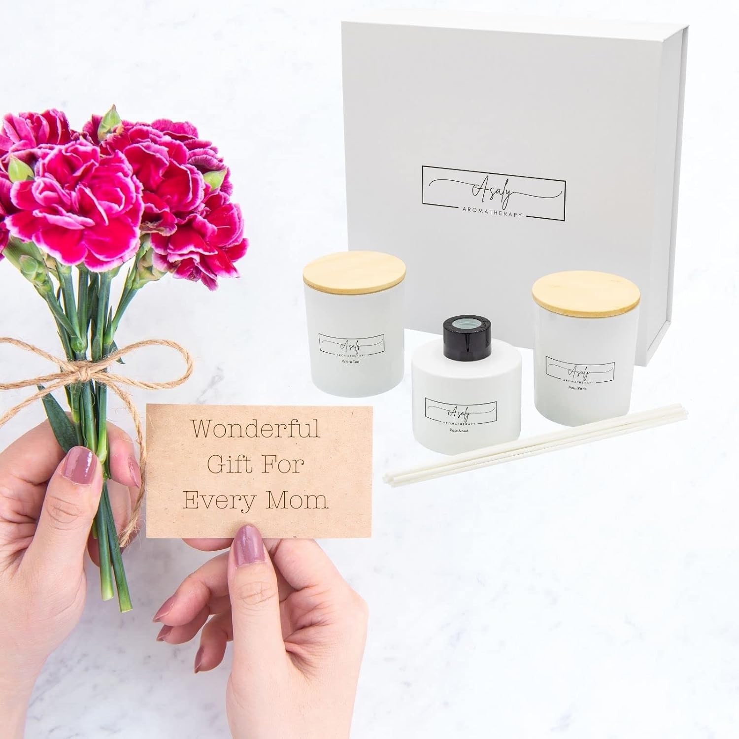 ASALY Luxury Candle Gift Set with 2 Candles and 1 Diffuser