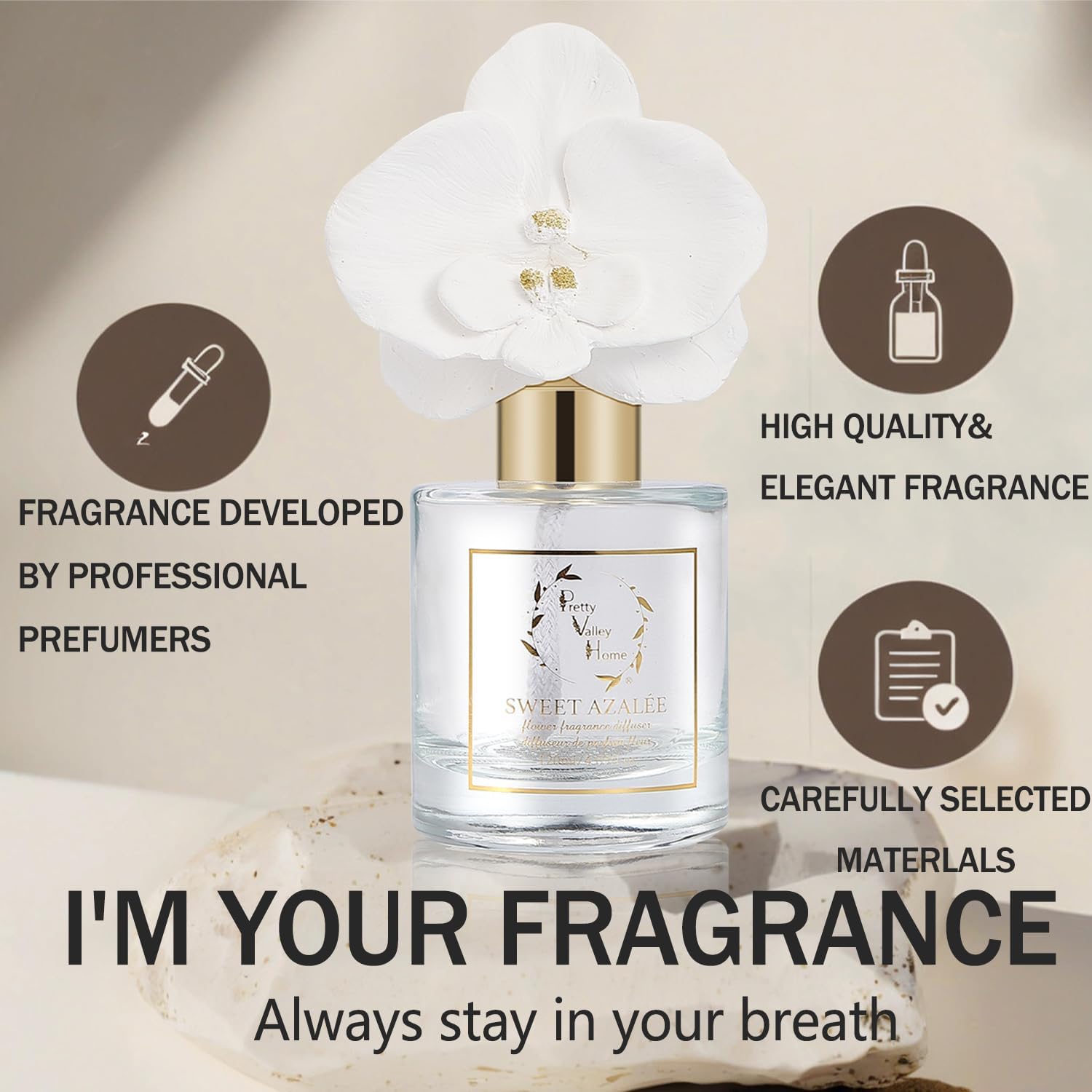 Pretty Valley Home Reed Diffuser Set Orchid Flower Oil 120Ml Gift Box for Decor