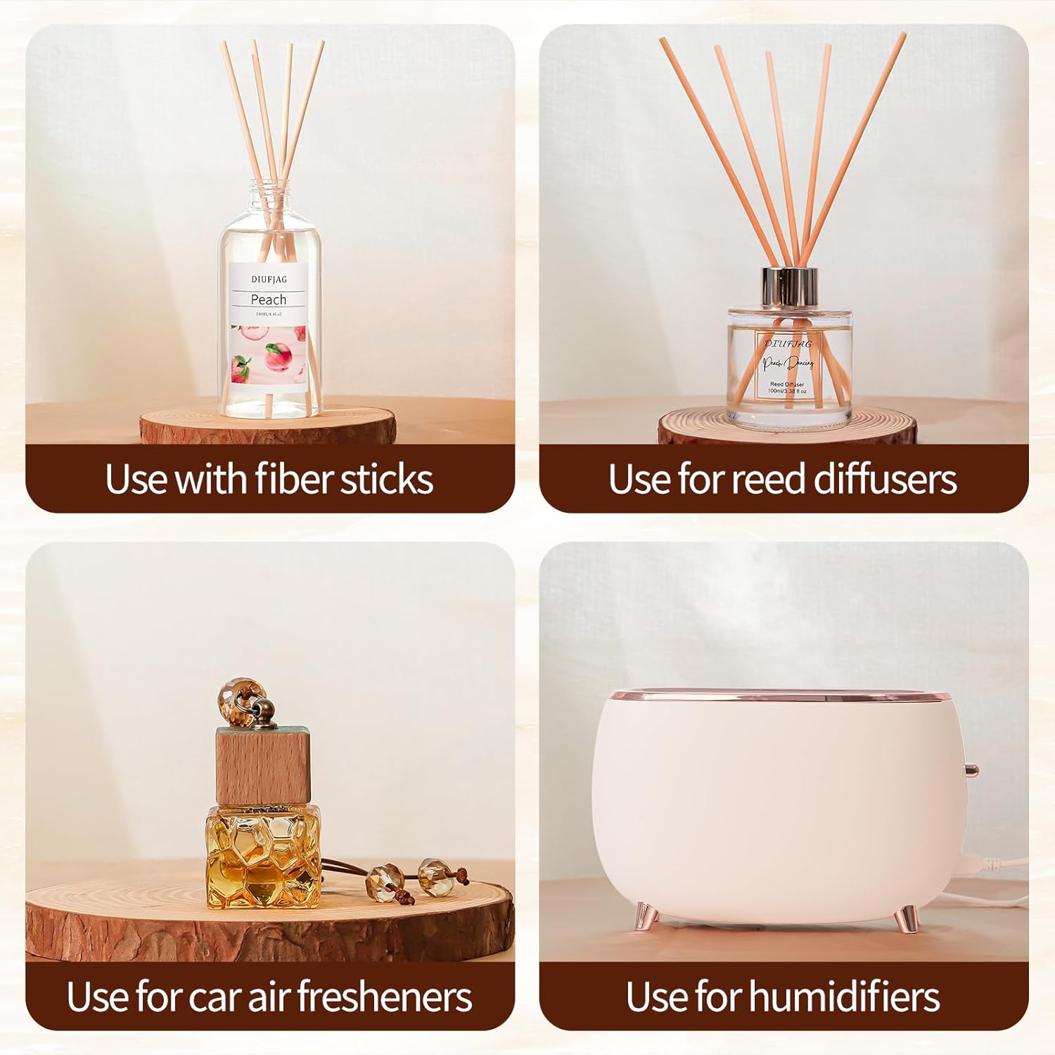 DIUFJAG Peach Reed Diffuser with 10 Fiber Sticks 250ml