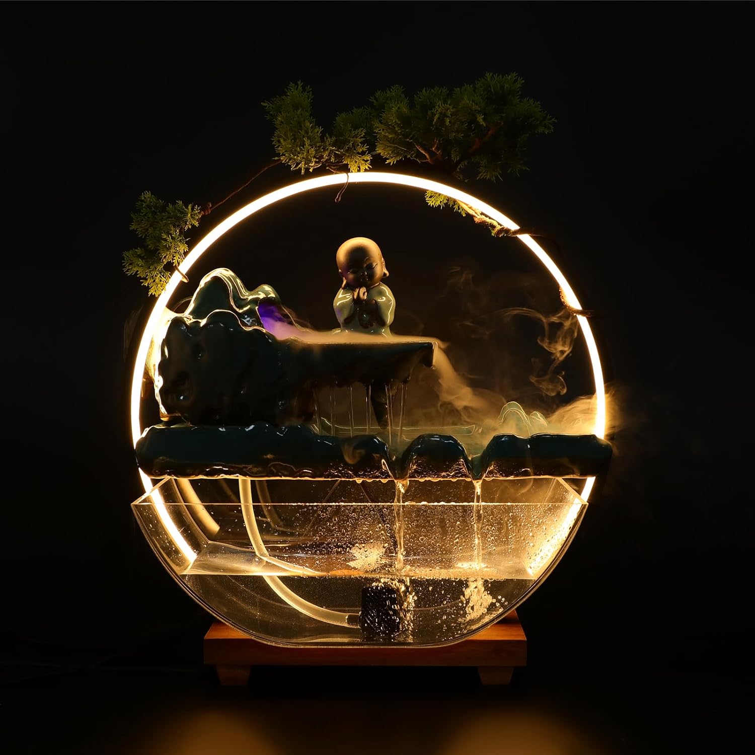 Big Fountain for Table Top - Indoor Waterfall with LED and Reflux Incense
