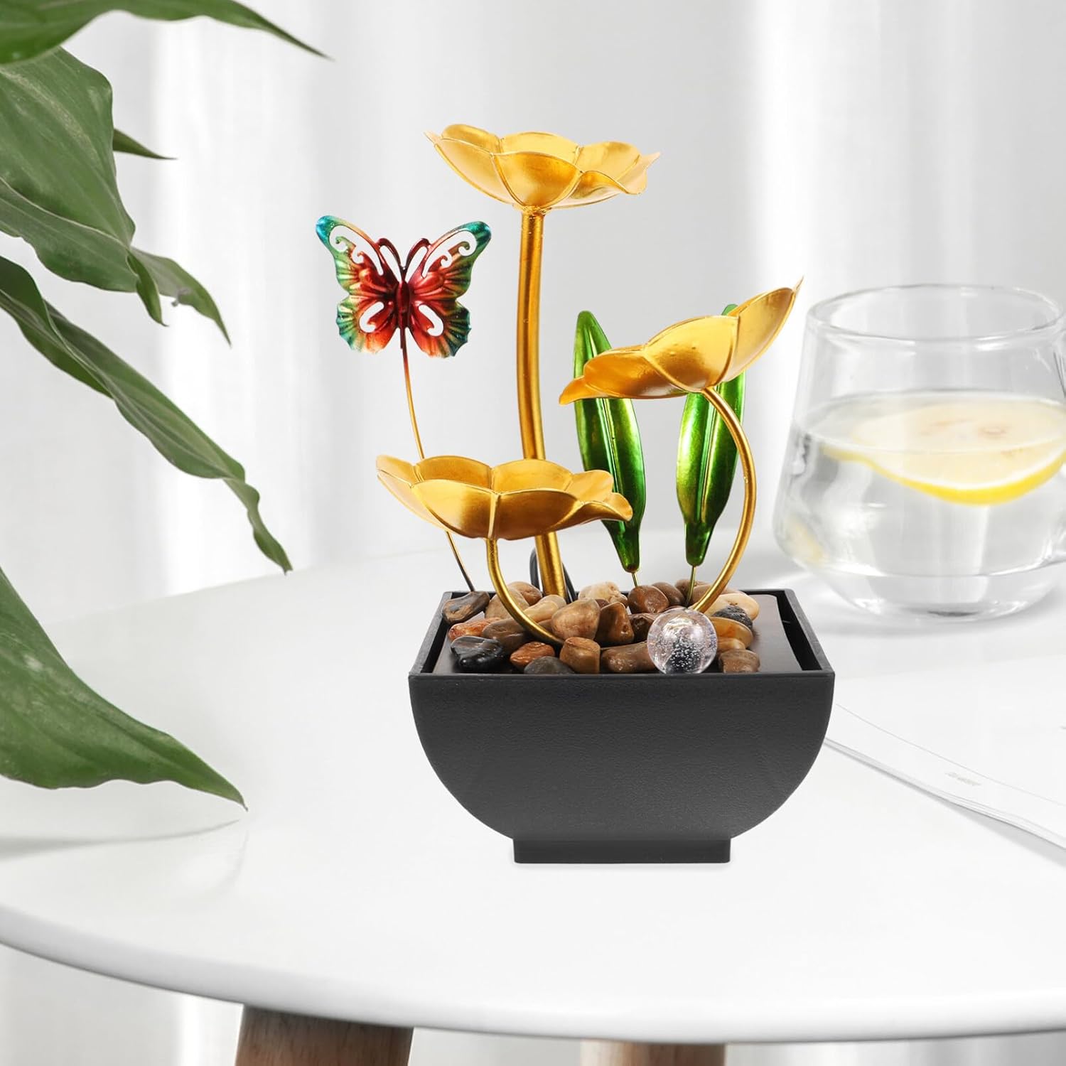 Unomor Tabletop Fountain Waterfall Ornament Elegant Indoor Water Feature USB Powered for Office Decor