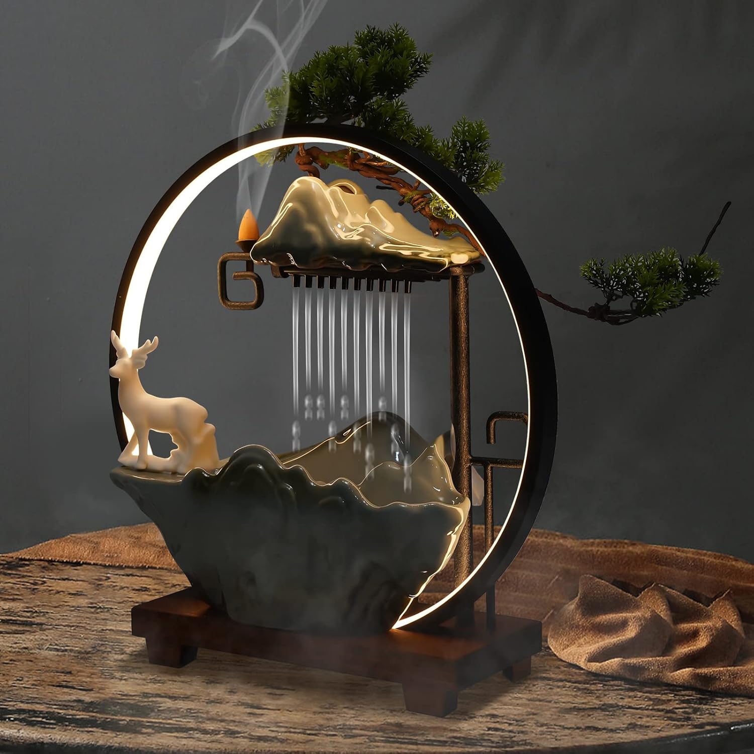 AOOCHU Indoor Water Fountain with Mist and LED Light