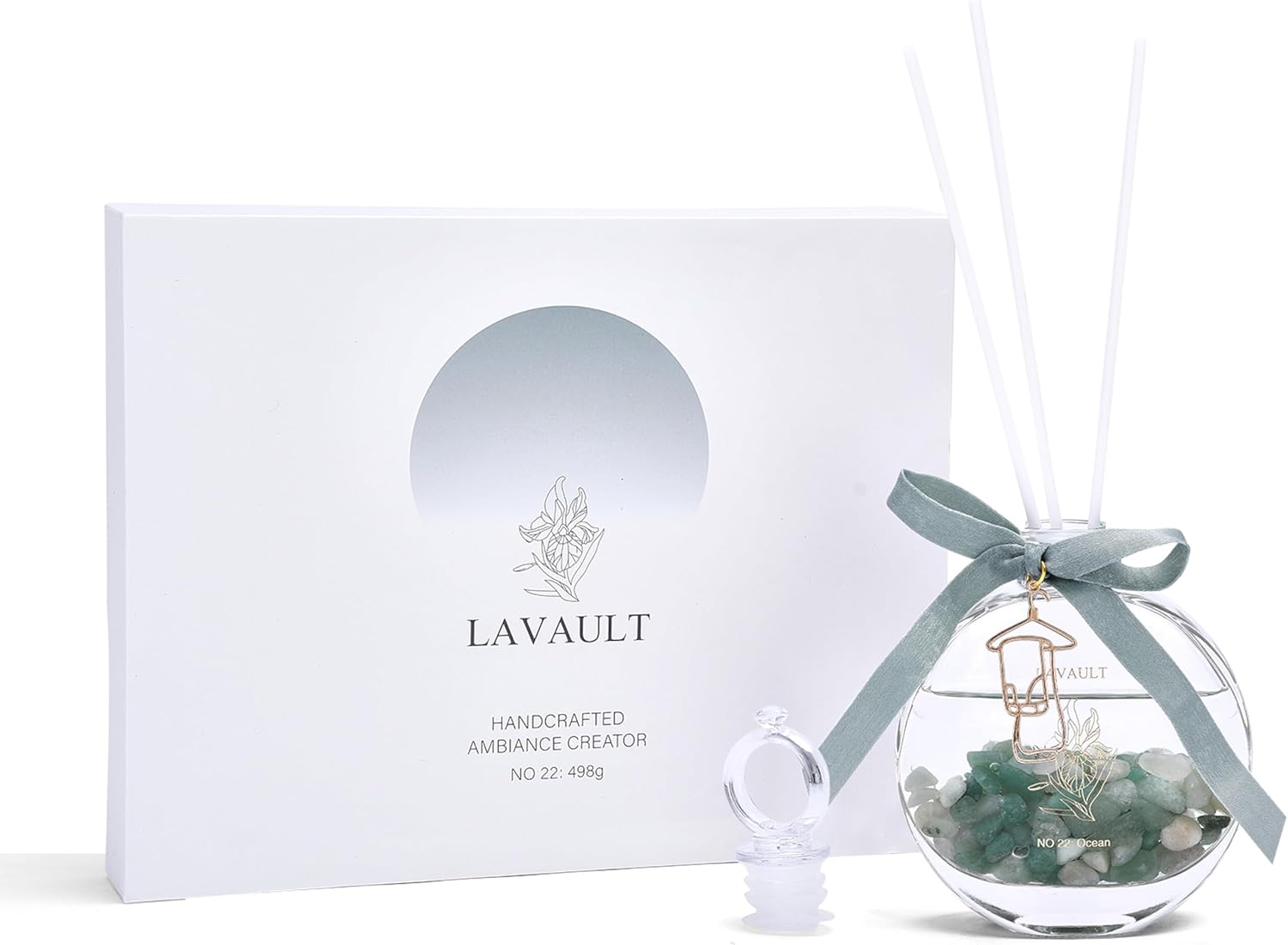 Ocean Aroma Reed Diffuser Set with Green Stones