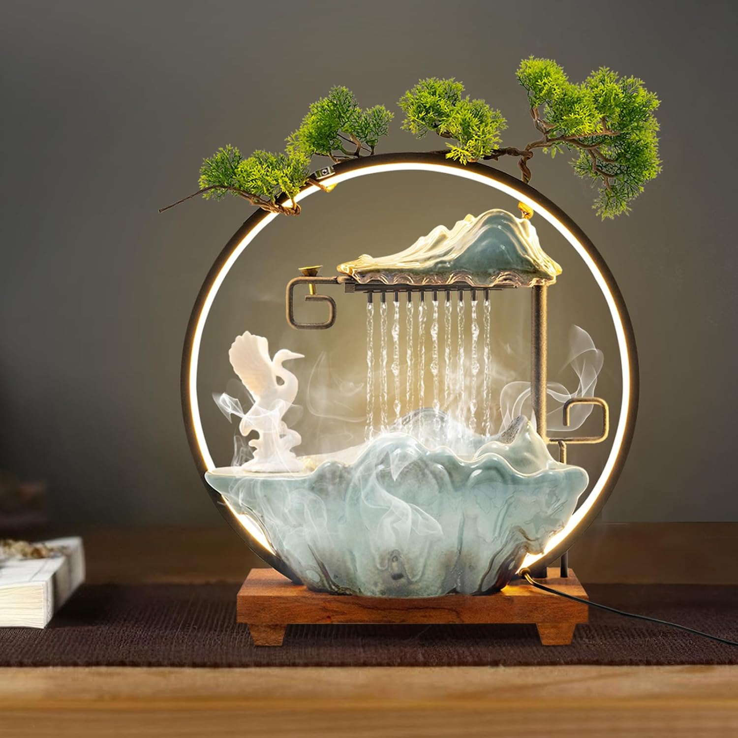 Haraisyo Romantic Tabletop Water Fountain with LED Light