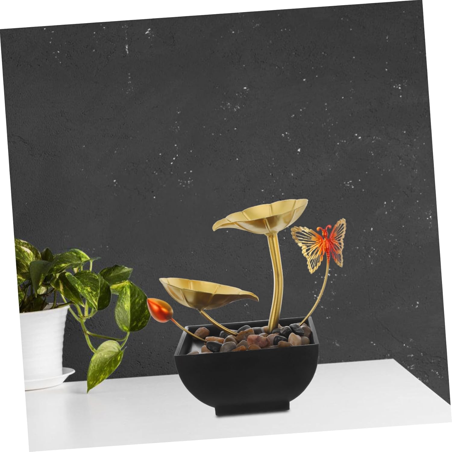 Golden Lotus Waterfall Tabletop Fountain for Indoor Decor