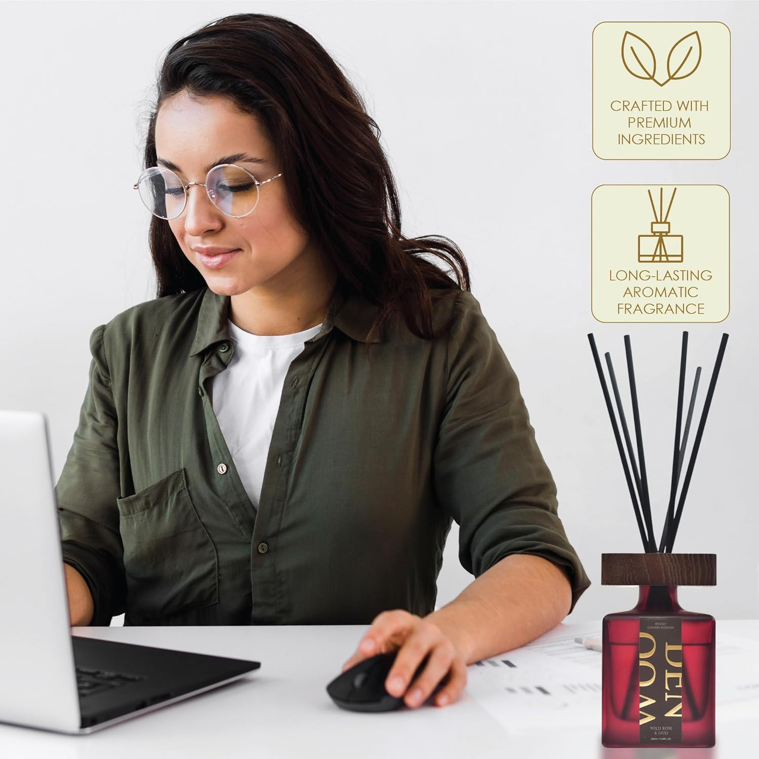 Wlinder Luxury Reed Diffuser Set 67 Oz Wild Rose