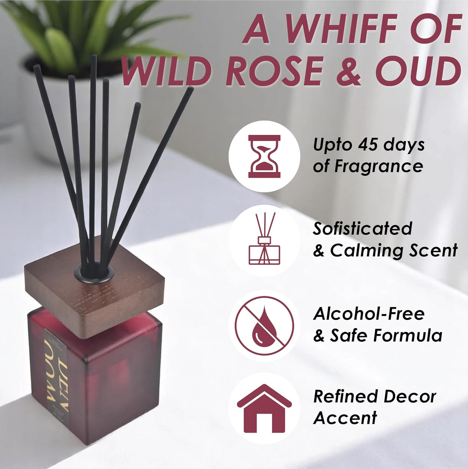 Wlinder Luxury Reed Diffuser Set 67 Oz Wild Rose