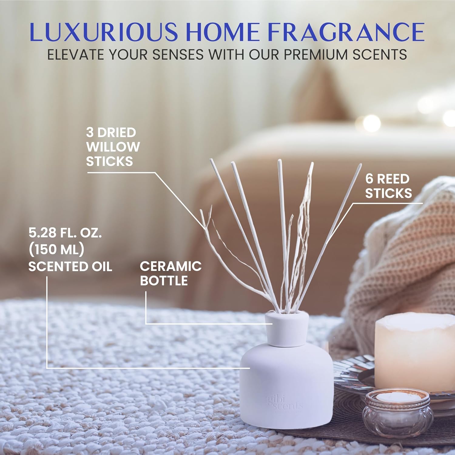 Gibi Reed Diffuser Set - Sakura Dream Scented 52 oz