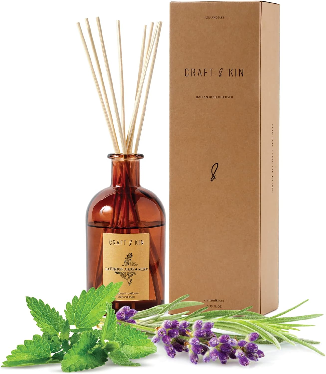 Lavender Sage Mint Reed Diffuser Set with 8 Sticks and Oil Refill