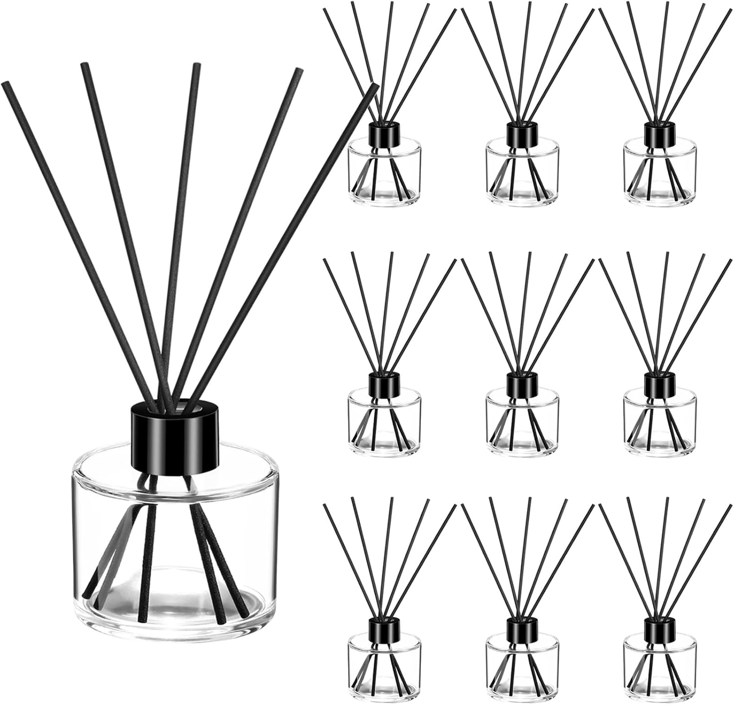 Chunful 10 Piece Reed Diffuser Set Empty Glass Jars with Black Caps and Rattan Sticks