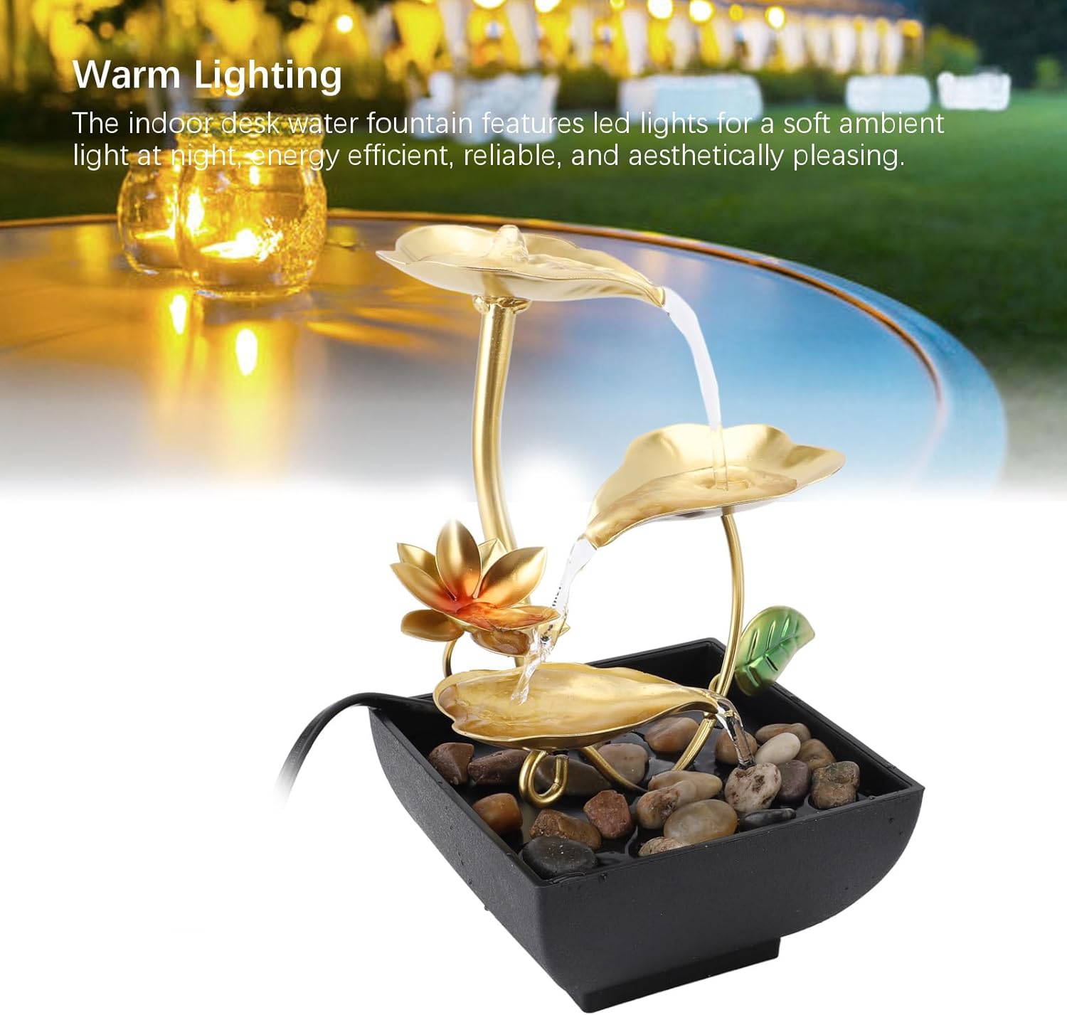 Haofy Indoor 3 Tier Leaf Fountain with LED Light and River Rocks