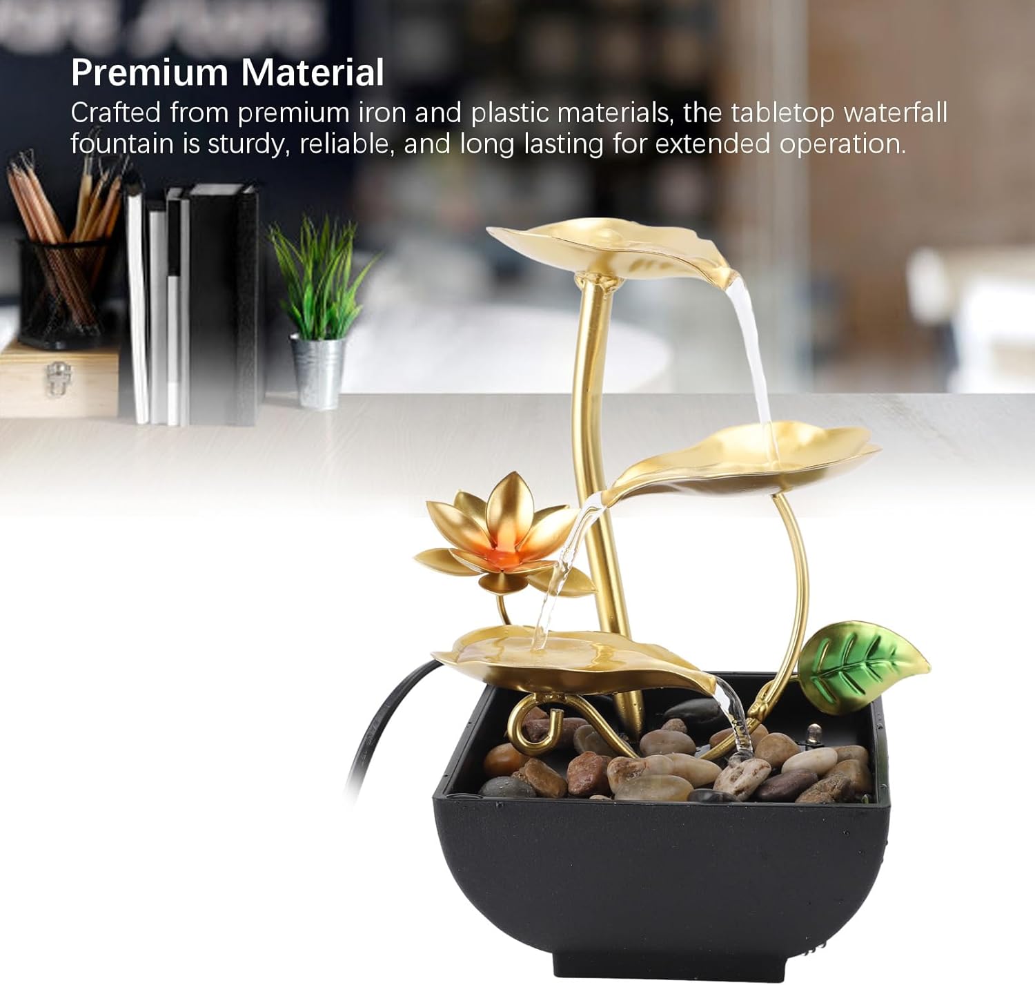 Haofy Indoor 3 Tier Leaf Fountain with LED Light and River Rocks