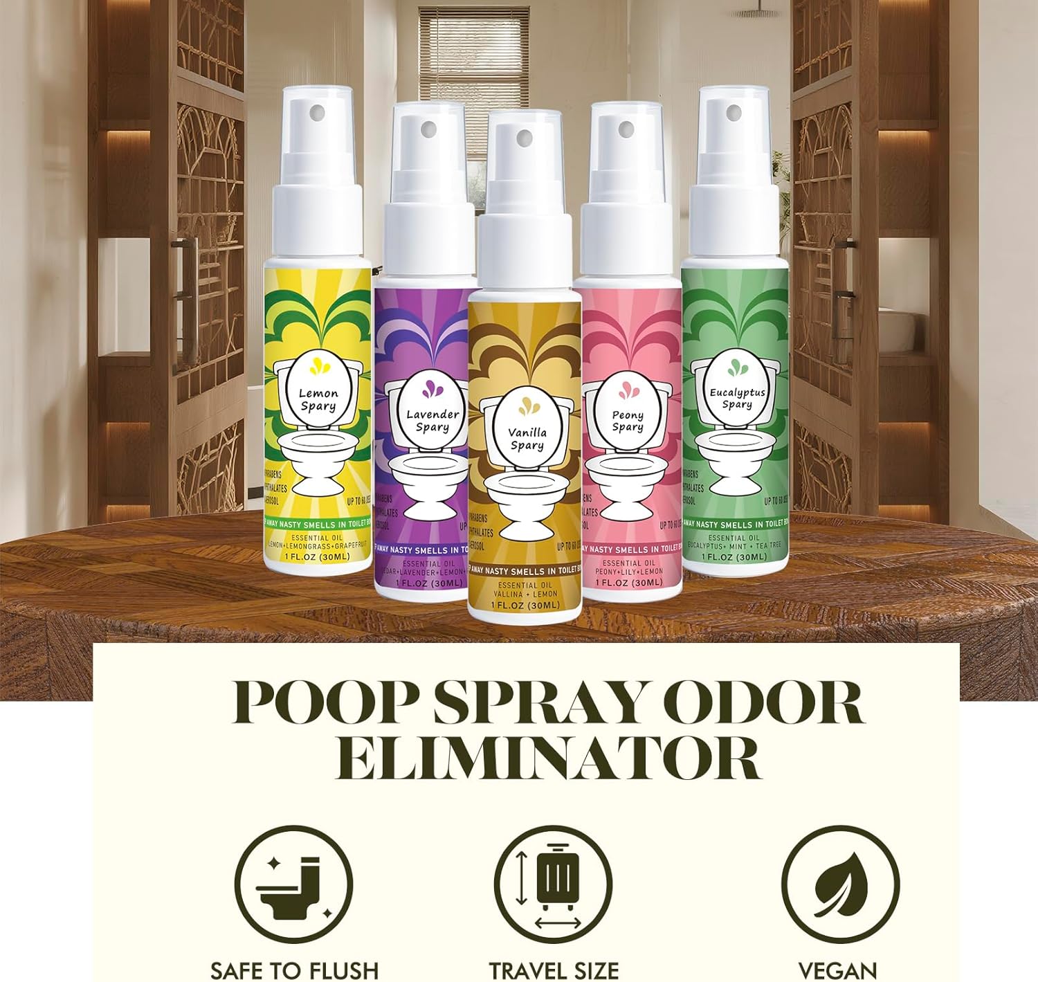Travel Size Toilet Spray with 5 Essential Scents