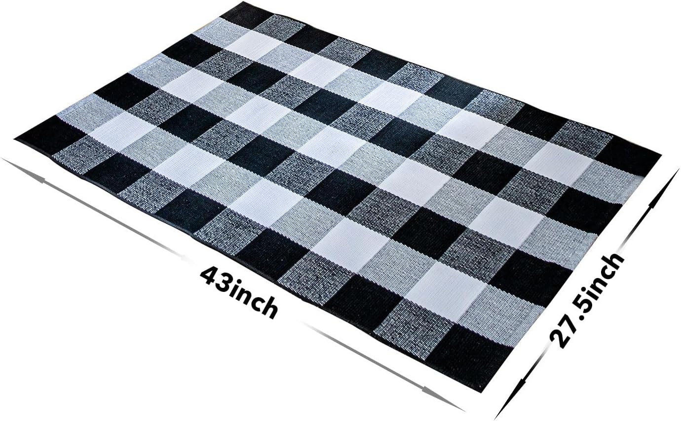 Cotton Buffalo Plaid Rug 275x43 Black White Checkered