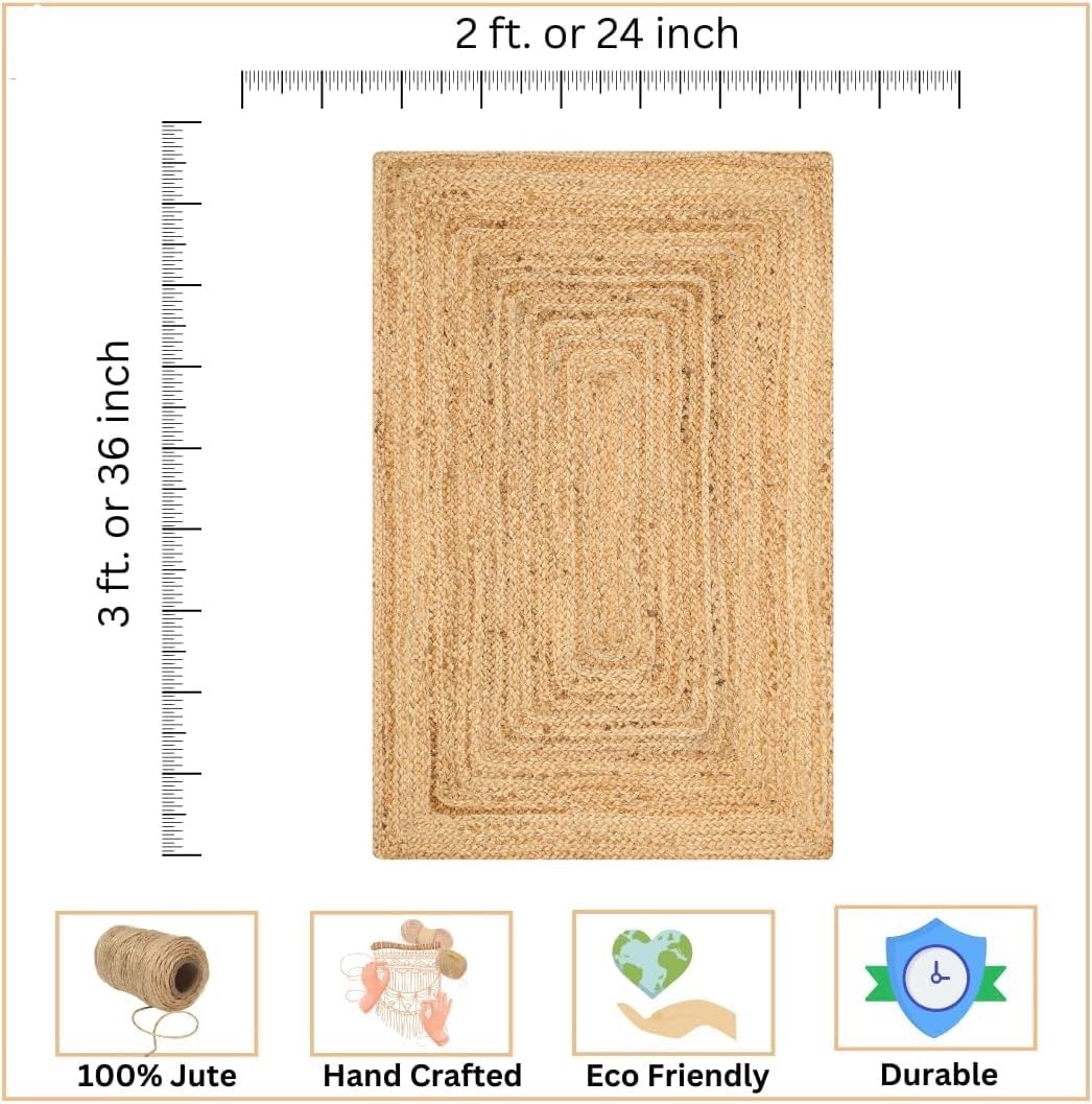 Kema Hand Woven Jute Braided Rug 2x3 Natural