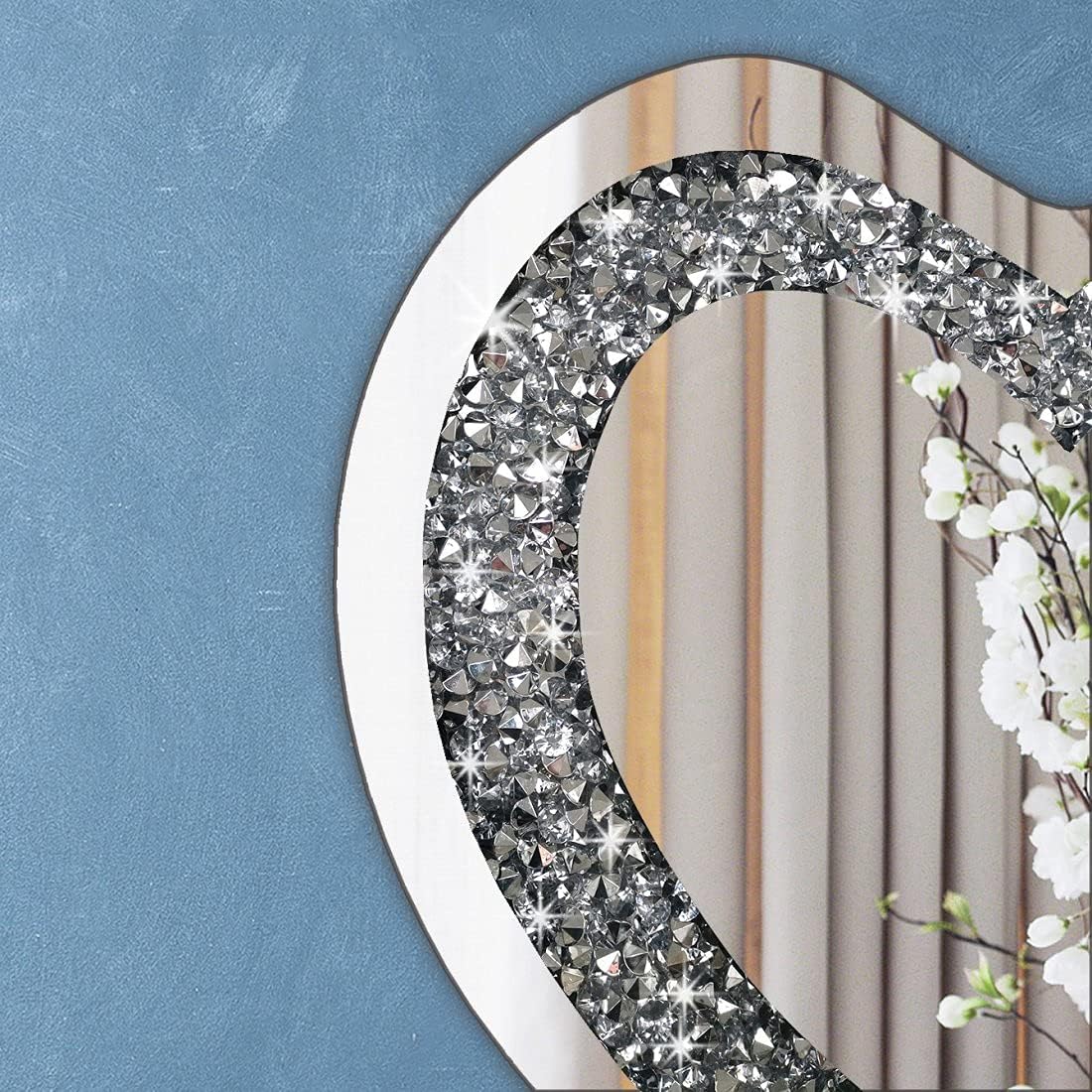 DMDFIRST Crystal Crush Diamond Heart Shaped Wall Mirror 20x20 Inch Frameless Decor Mirror