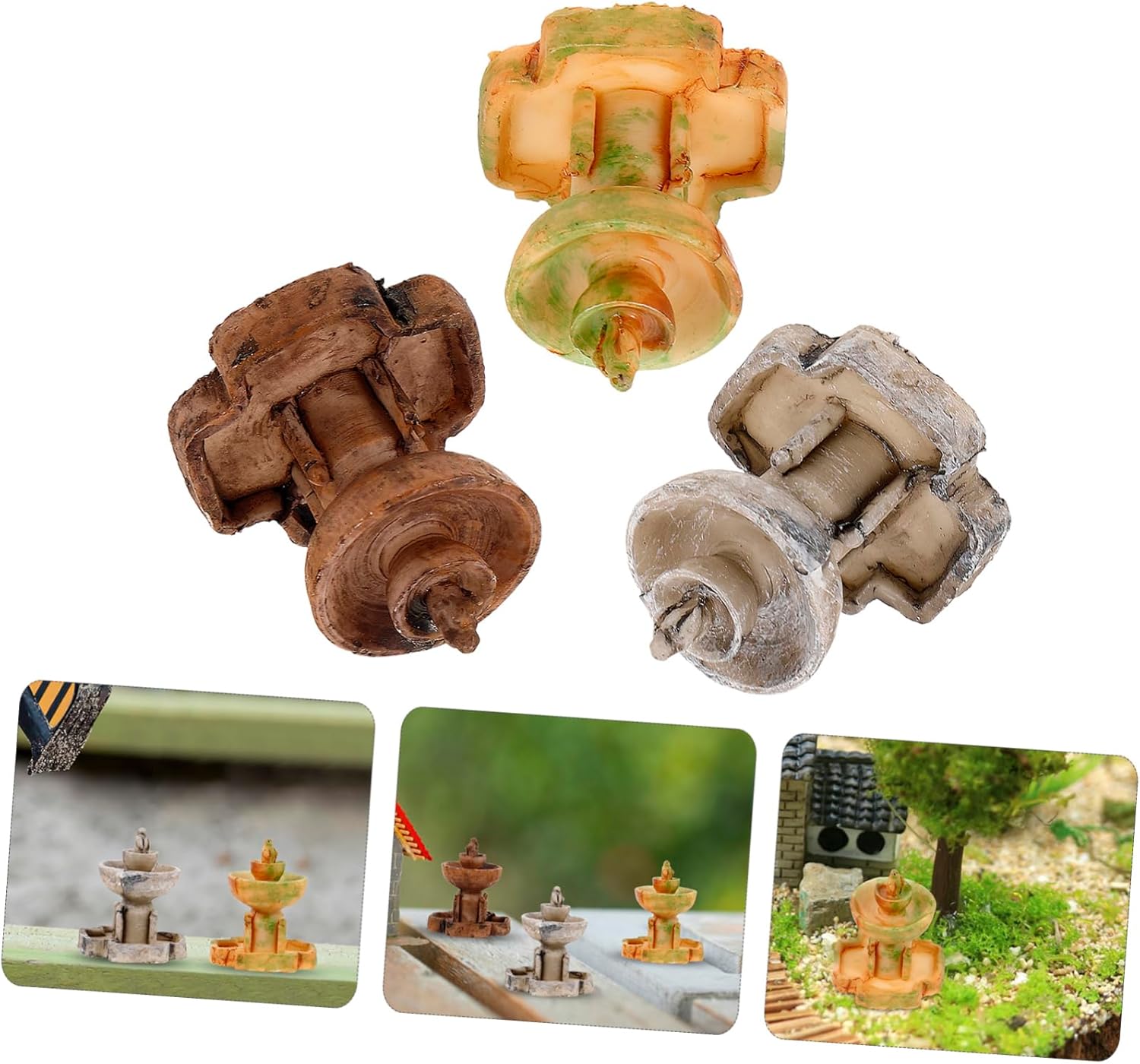 3Pcs Miniature Resin Fountain Decor for Tabletop and Fairy Garden