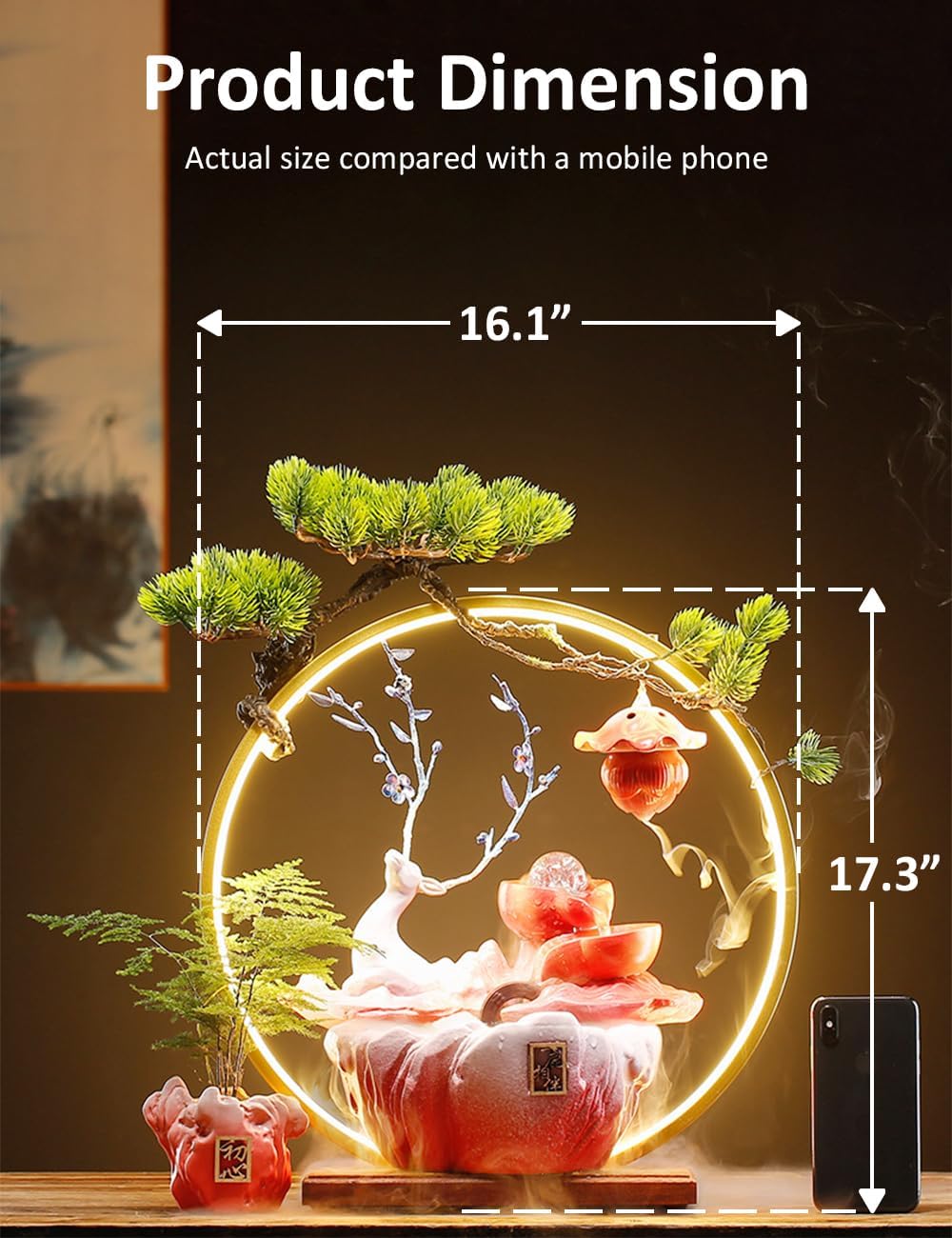 Elegant Deer Water Fountain with LED Light Mist