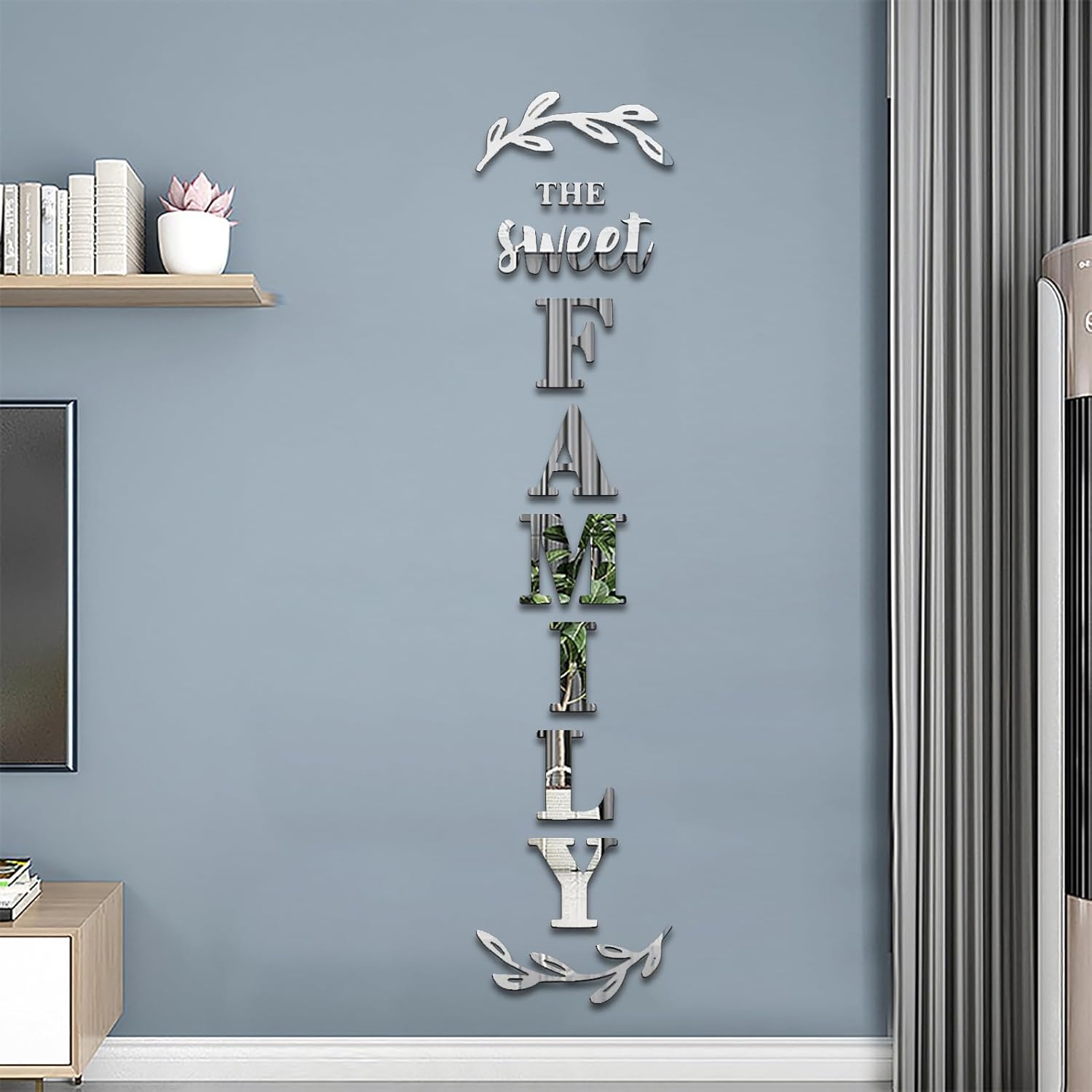 Home Wall Decor Family Letter Signs with Mirrors Stickers - Silver 68 X 18 in