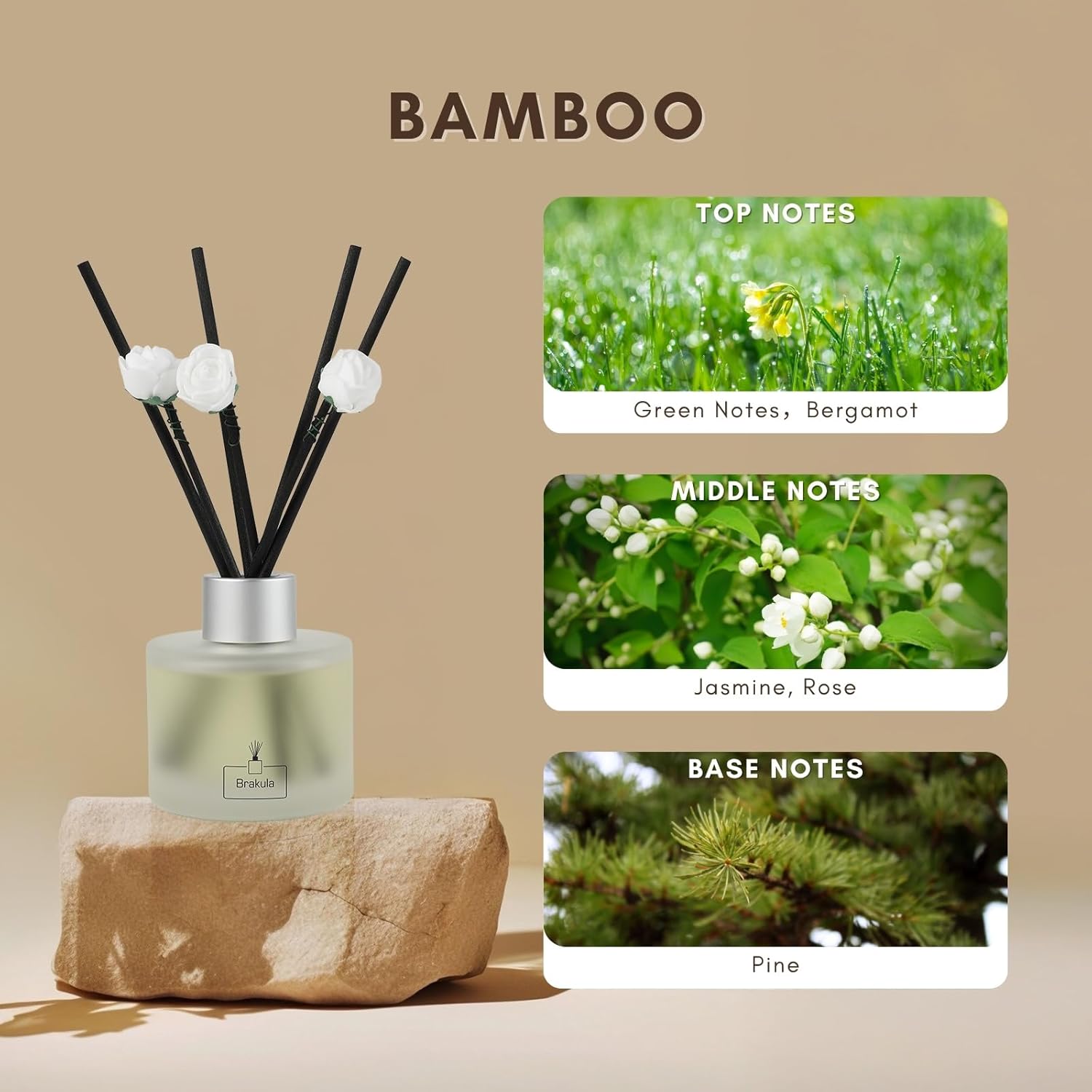 Brakula 2 Pack Reed Diffuser Set Bamboo Scented