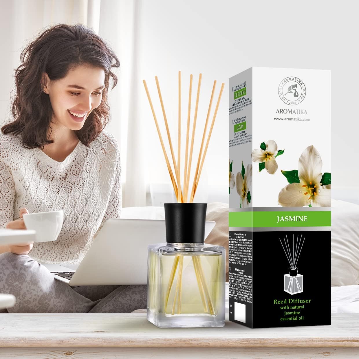 Jasmine Reed Diffuser with Natural Essential Oil 17 Fl Oz