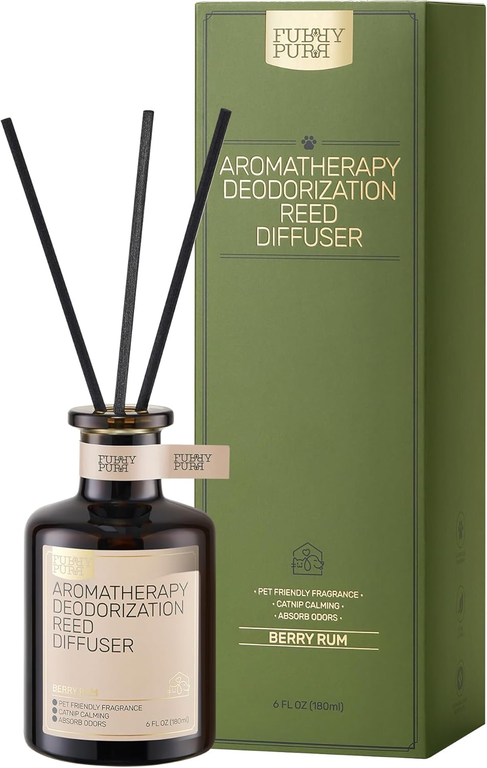 Furrypurr Reed Diffuser for Pet Odor Elimination Berry Rum 6 Oz