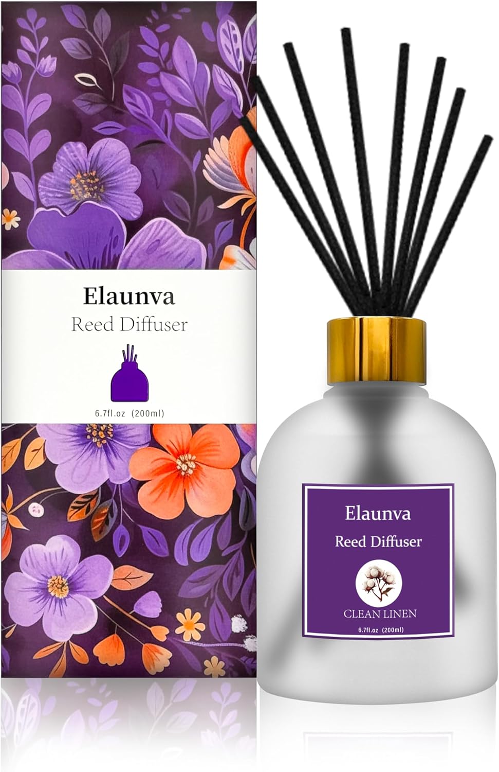 Elaunva Clean Linen Reed Diffuser Set 67fl oz with 8 Sticks
