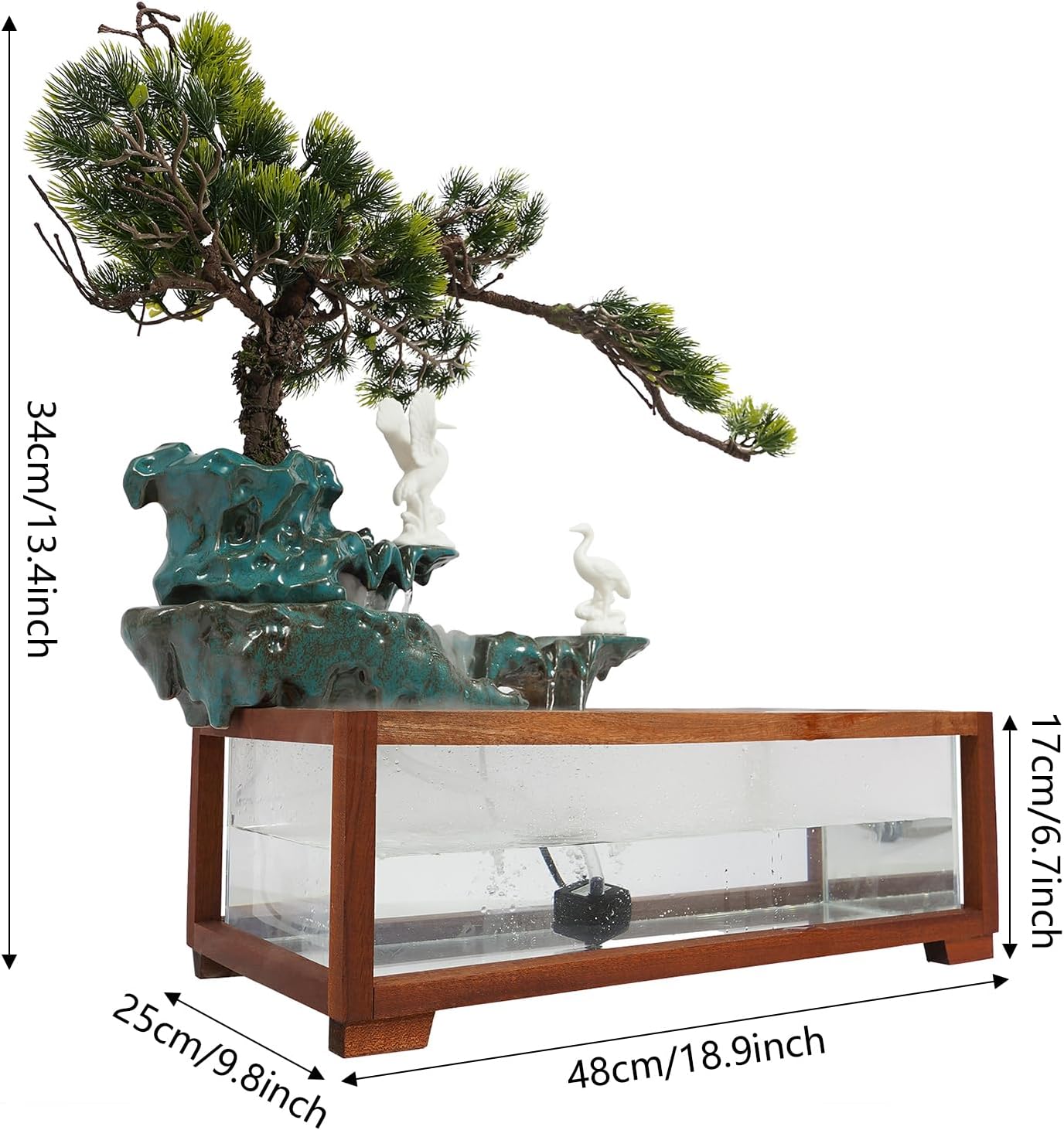 Porkke Spreading Fish Tank Flowing Ornament Desktop Fountain with LED Light and Atomizer for Home Office Decor