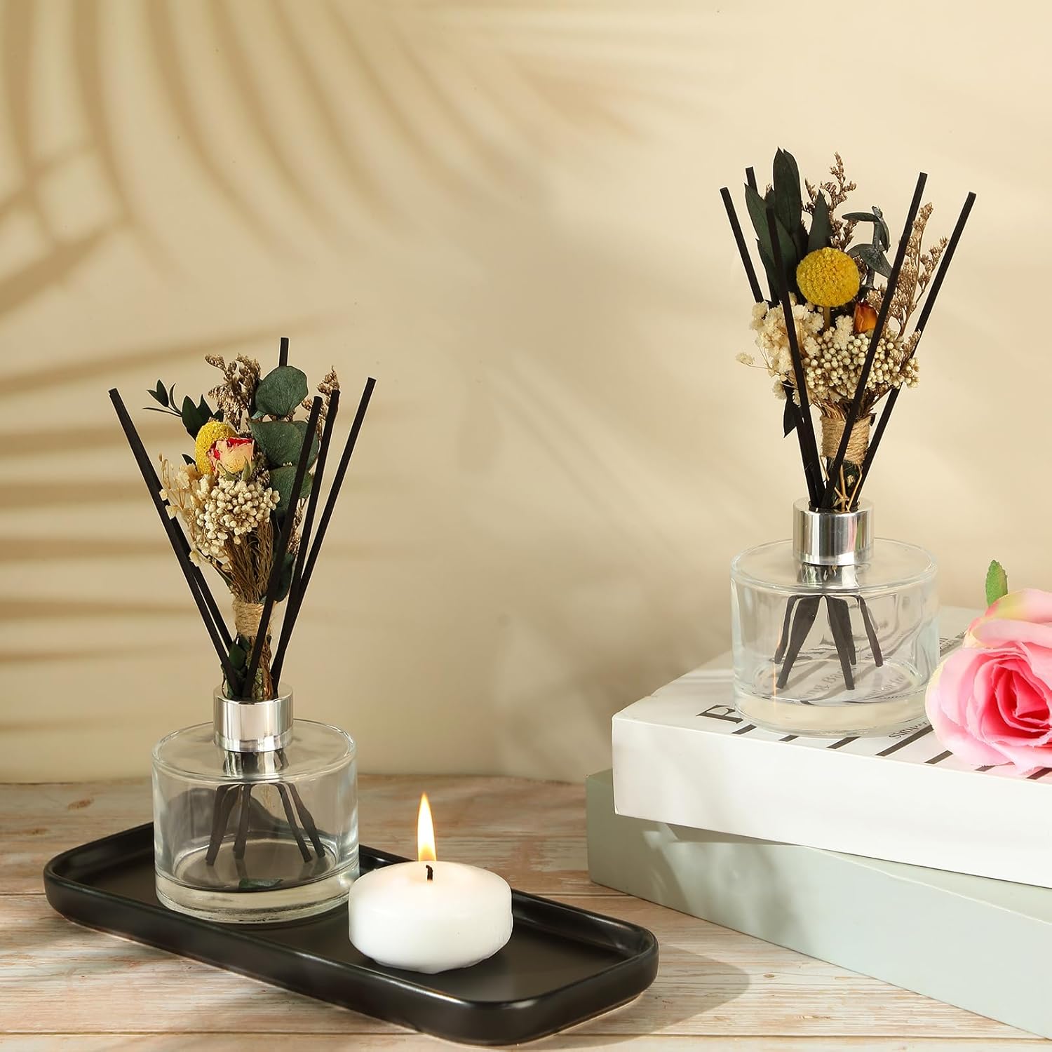 Rtteri 2 Pcs Refillable Diffuser Bottles with Reeds and Ceramic Tray