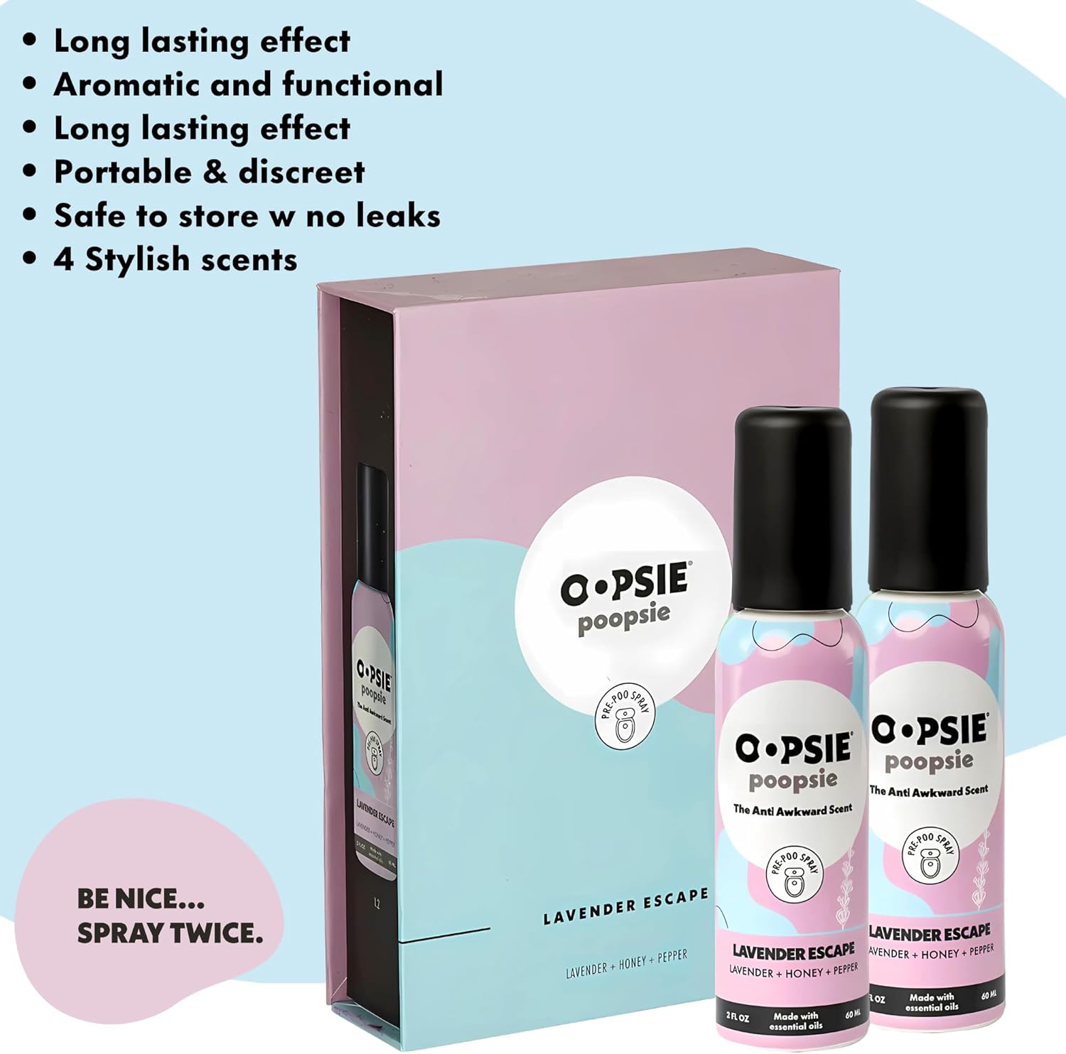 Oopsie Poopsie Pre-Poop Toilet Spray 2oz Travel Size 7ml Pocket Set