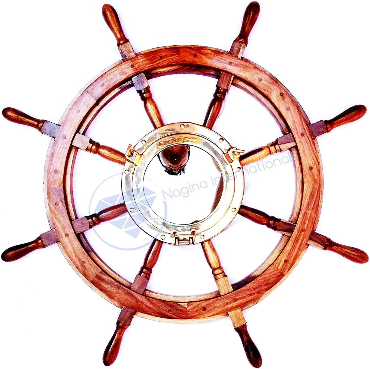 Nagina International Nautical Porthole Mirror Ship Wheel Decor