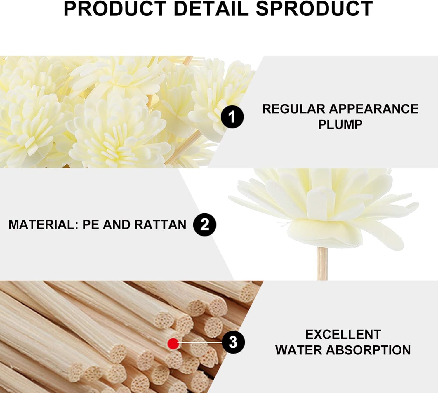 Milisten 30pcs Reed Diffuser Sticks with Flower for Natural Aroma