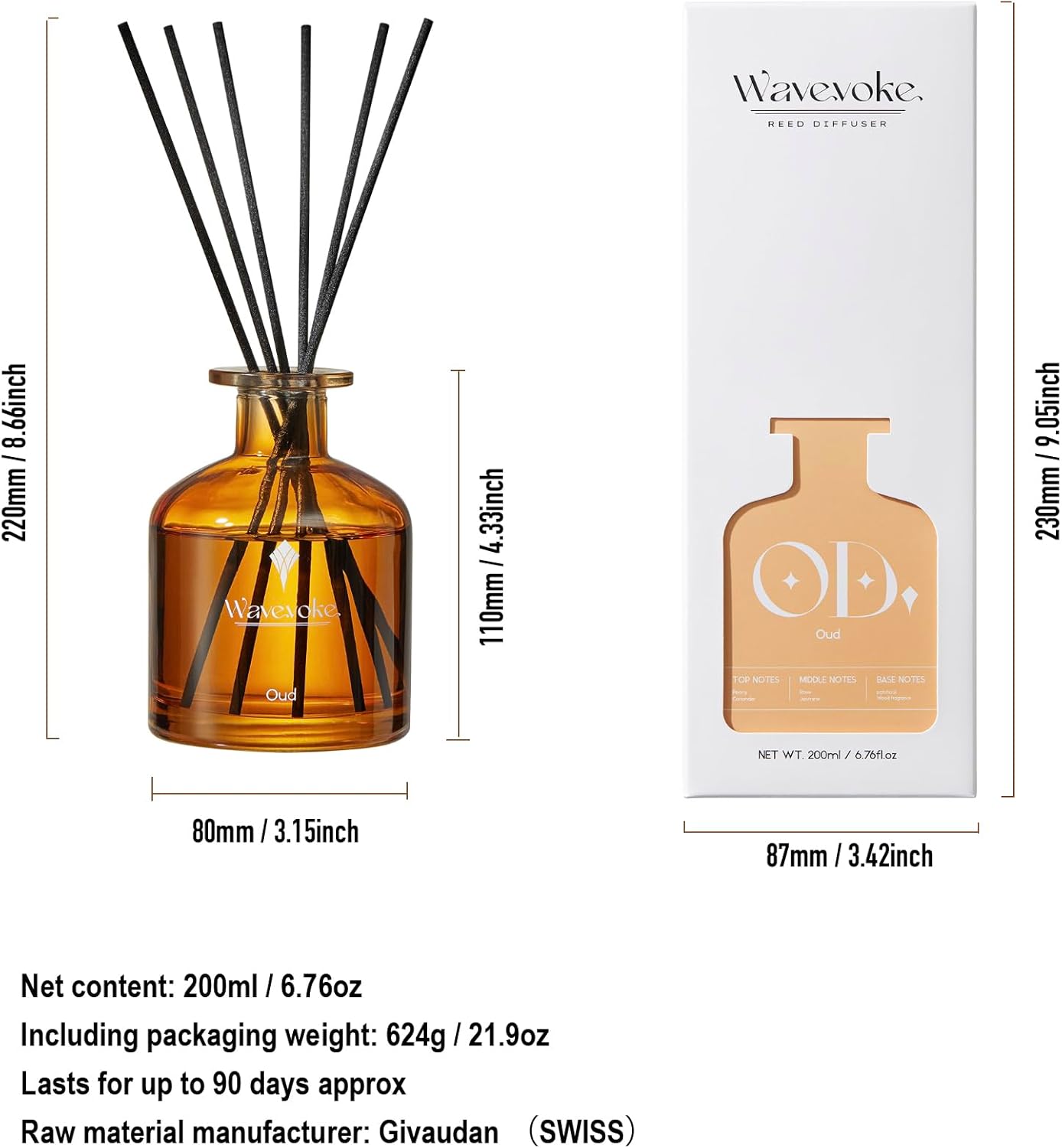 Wood Fragrance Reed Diffuser Stick Set 90 Days Cedar Sandalwood Aroma