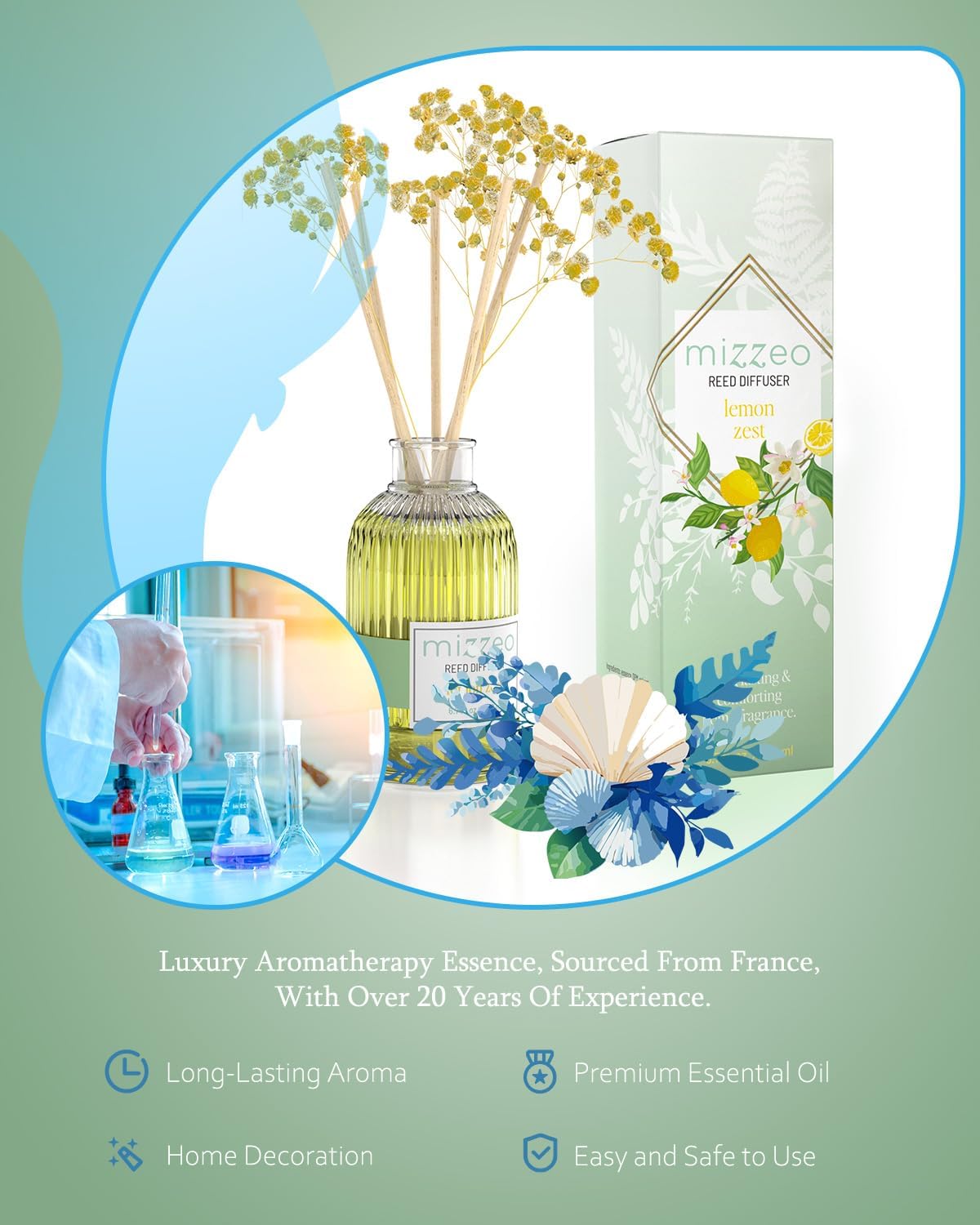 MIZZEO Reed Diffuser Set Lemon Zest Warm Cinnamon