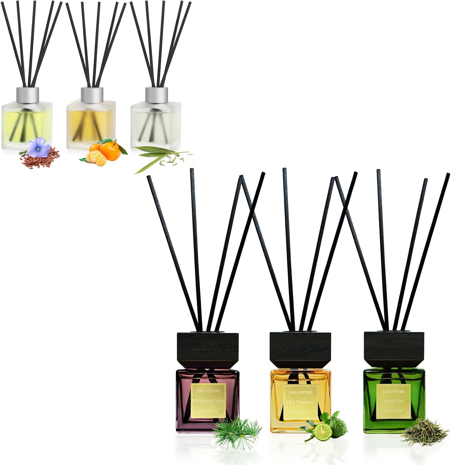 Aeeteek 3-Pack Reed Diffuser Set with 50ml Essential Oils and 15 Sticks